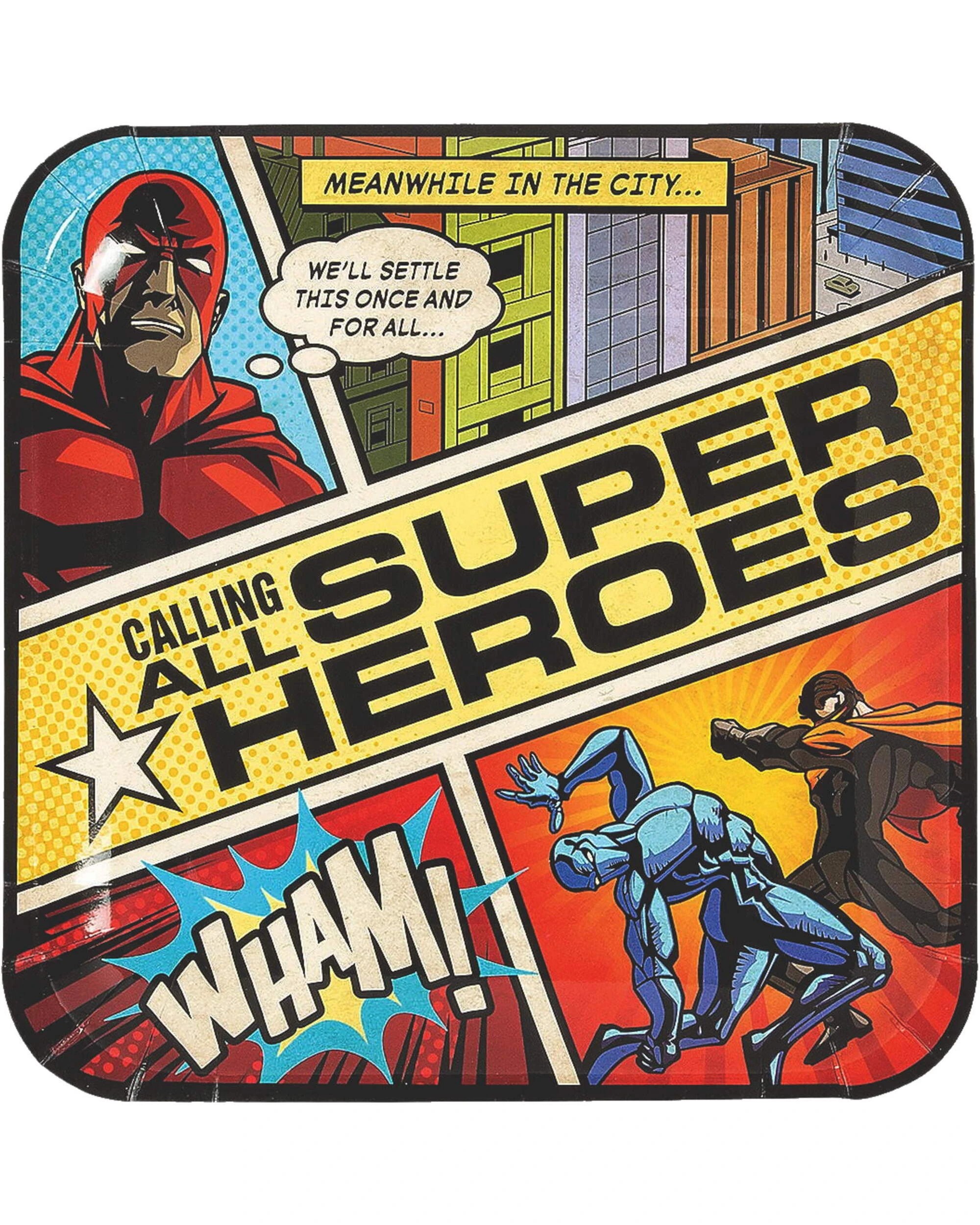 1 Fun Express Comic Superhero Large Square Paper Plates Pack of 8 - Multi, 1 of 1