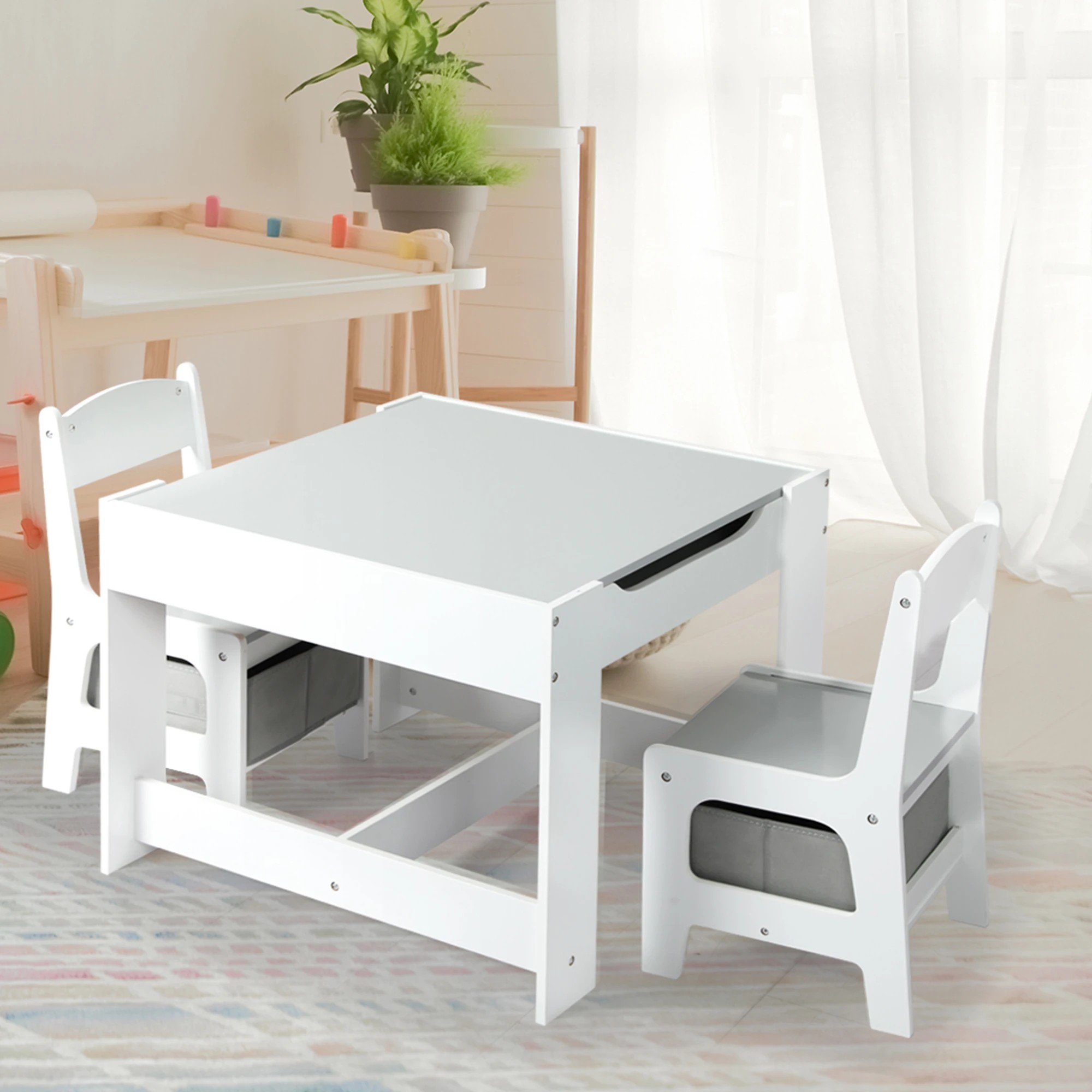 7 Bopeep Kids Table Chairs Set Chalkboard Activity Play Desk Wooden Study Tables, 7 of 7
