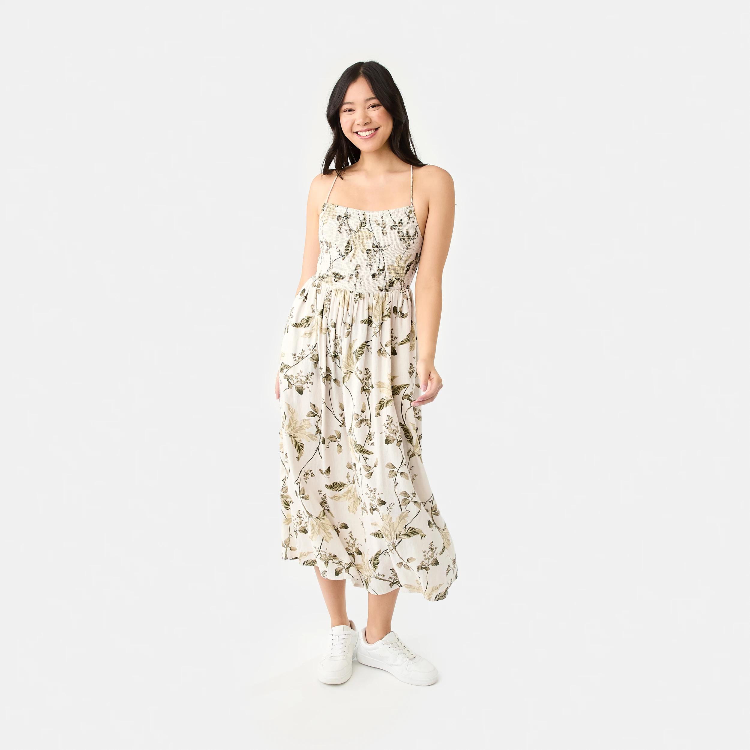 1 Sleeveless Cross Back Midi Dress TROPICAL BURNT OLIVE, 1 of 9