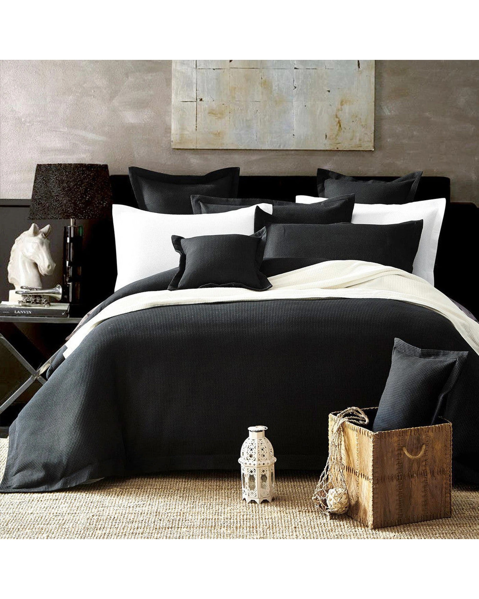 1 Cotton More 100% Premium Cotton Waffle Quilt Cover Set Queen - Black, 1 of 4