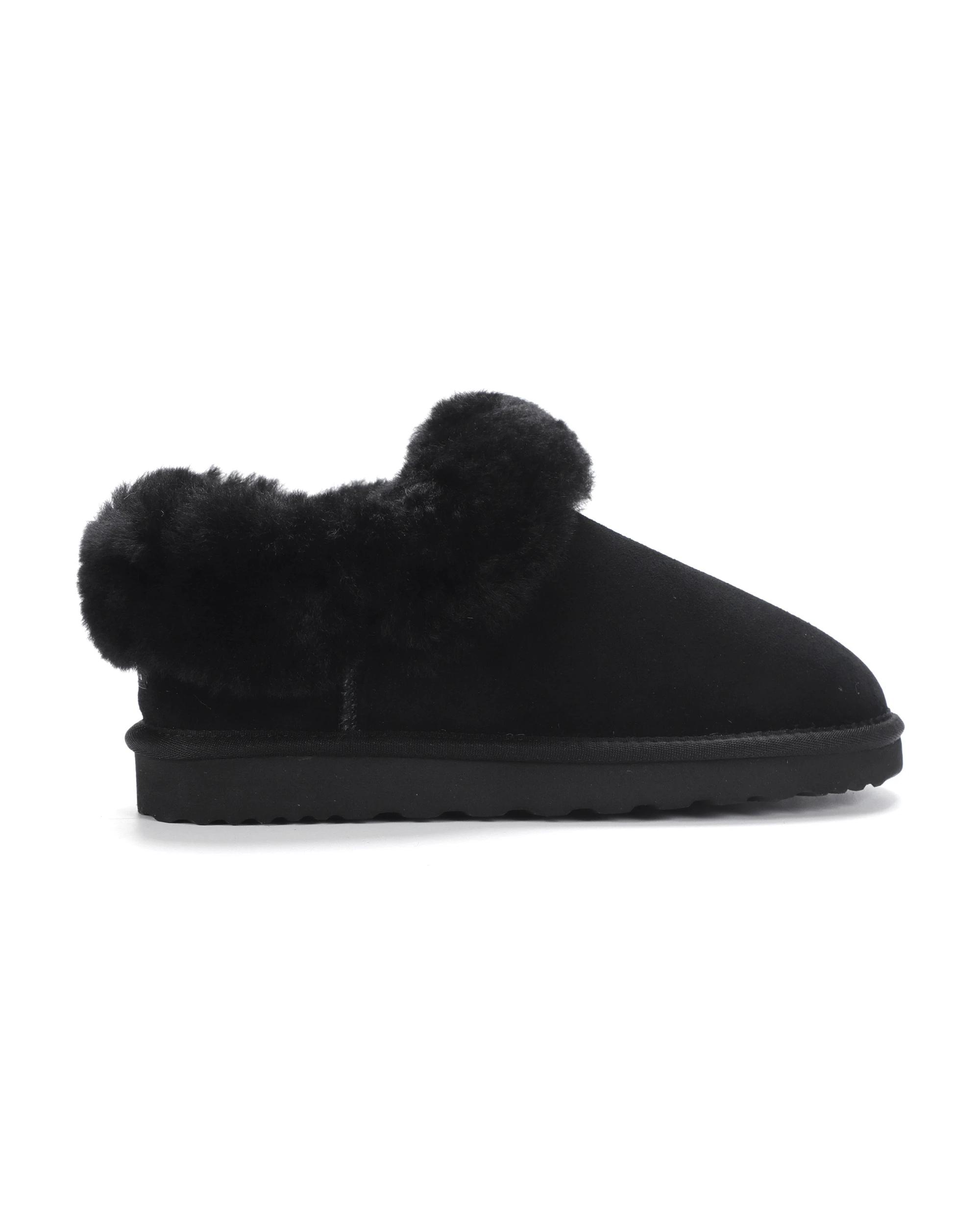 1 AUS WOOLI Cozy Sheepskin UGG Ankle Slippers BLACK, 1 of 6
