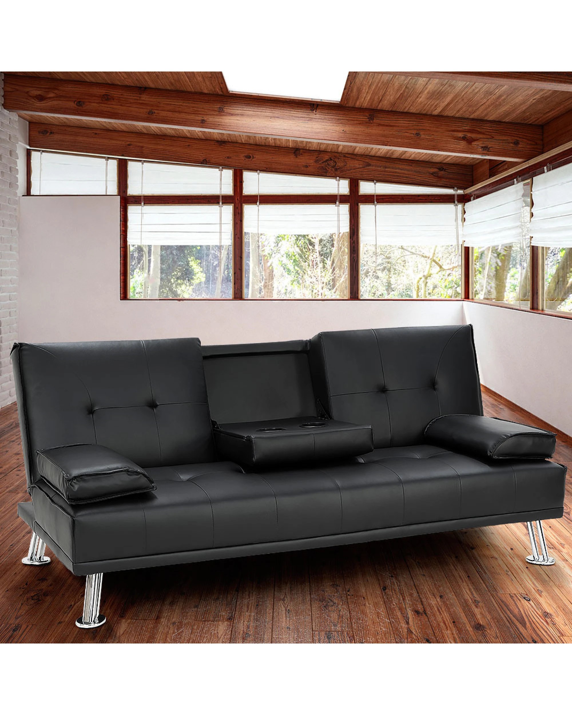 2 Sarantino Faux Leather Sofa Bed Lounge Furniture - Black, 2 of 7