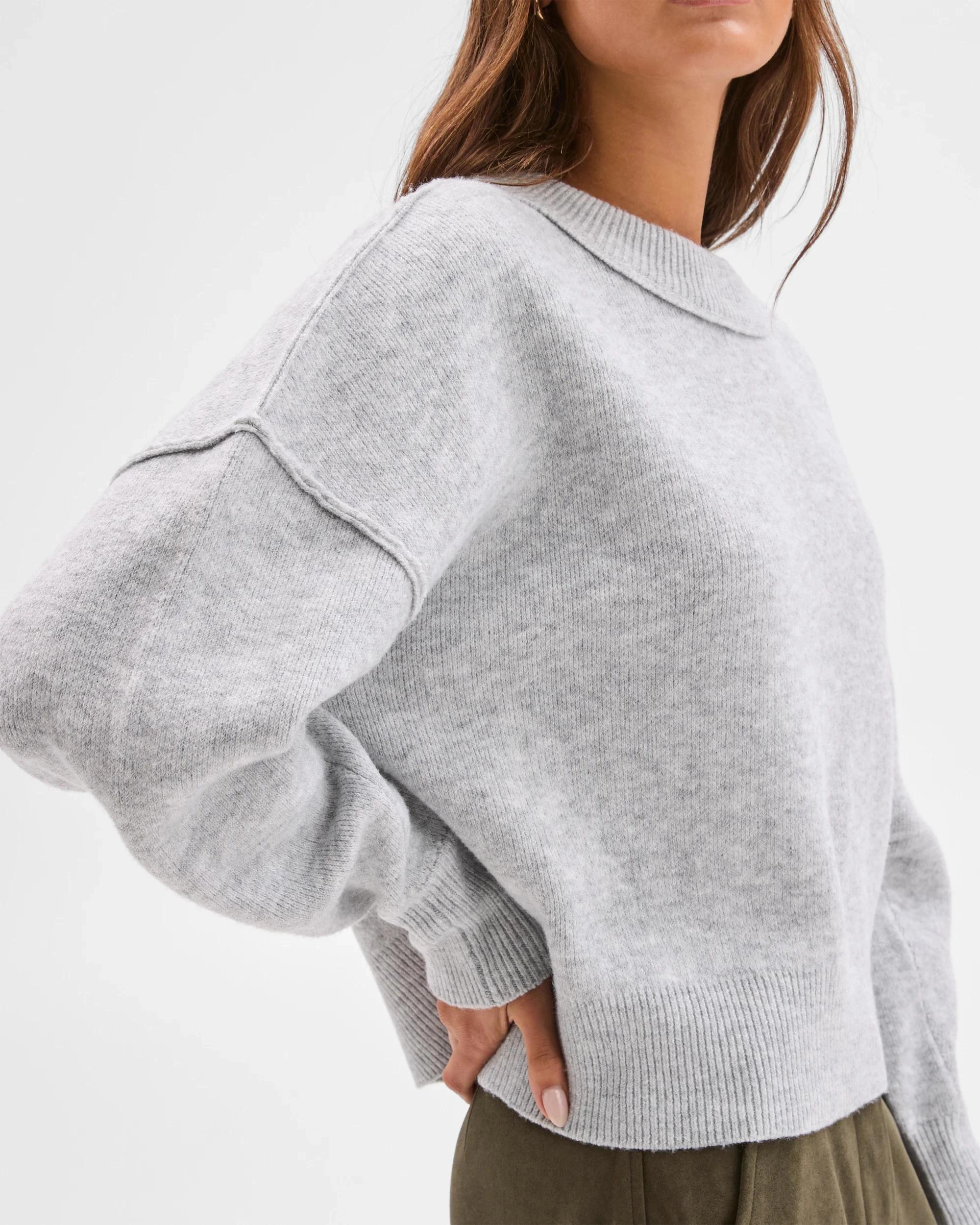 4 Lily Loves Sleeve Detail Knit Jumper GREY MARLE, 4 of 6