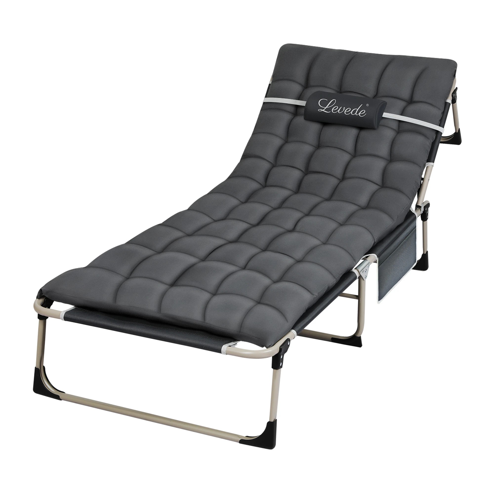 1 Levede Folding Bed 4 Positions Adjustable Portable Lounge - Grey, 1 of 9