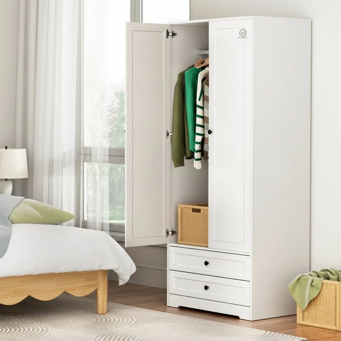 7 Artiss Wardrobe Clothes Closet Storage Organizer with 2 Doors - White, 7 of 8