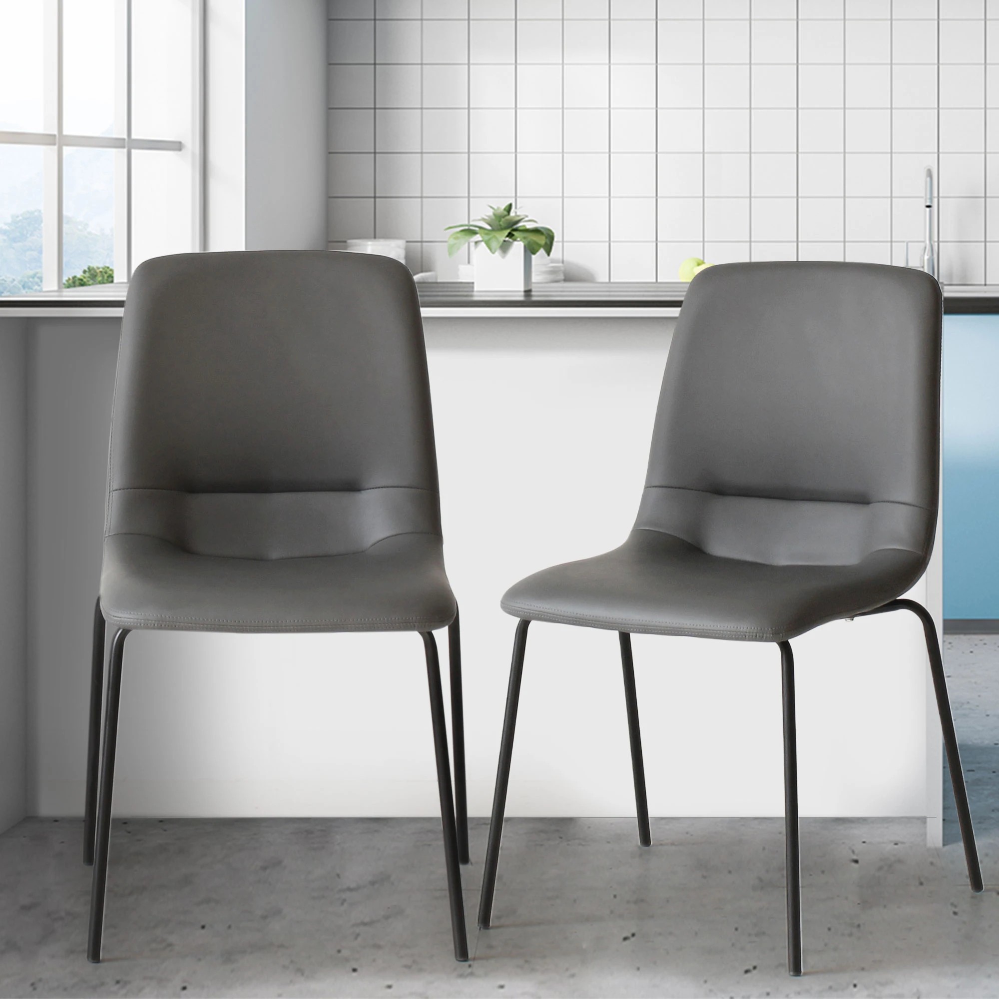 6 Levede 1 Set Of 8 Pu Leather Dining Chairs - Grey, 6 of 6