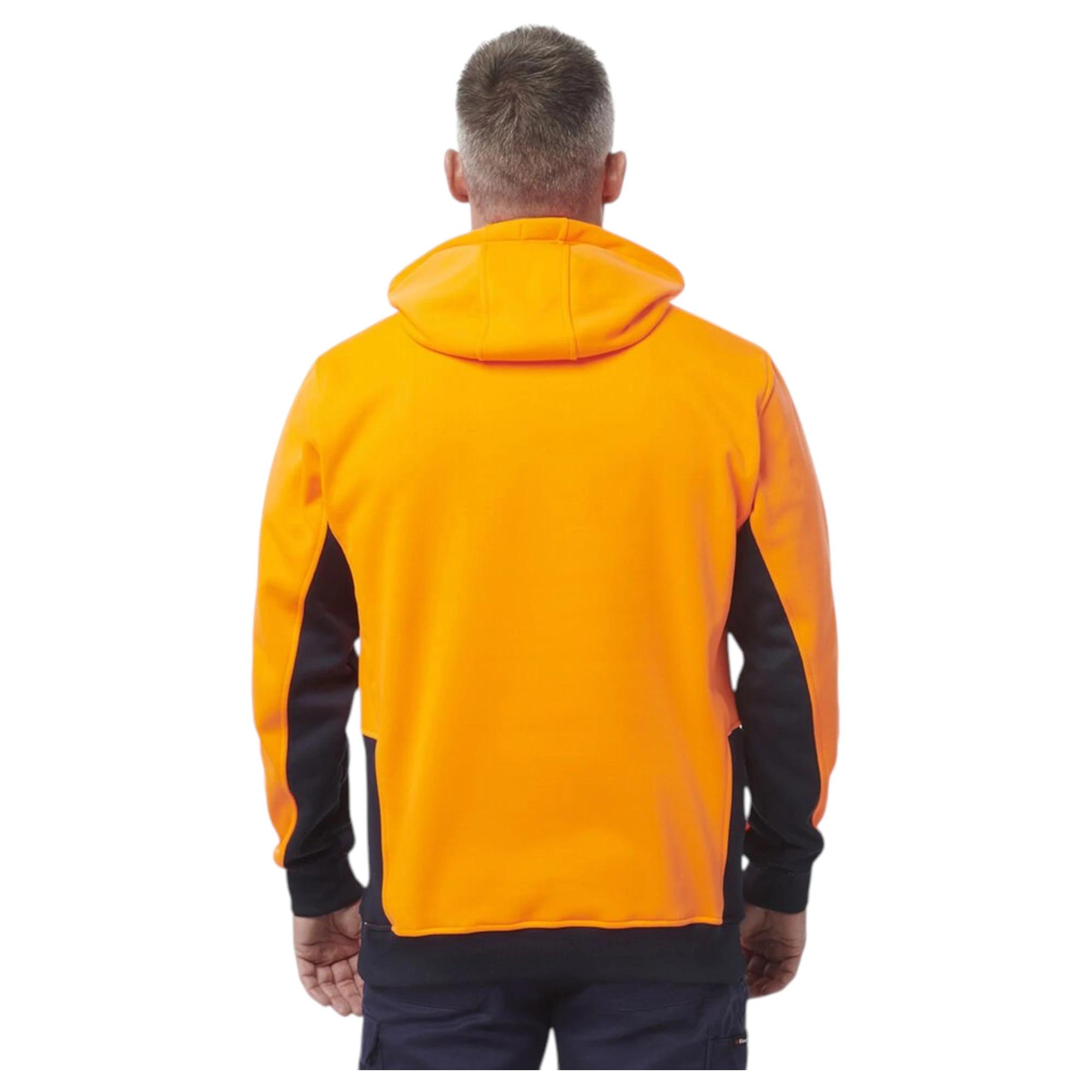 2 KingGee Mens Hi Vis Fleece Pullover Hoodie ORANGE/NAVY, 2 of 6