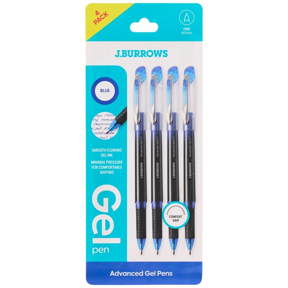 1 J.Burrows Gel Pen 0.7mm Blue 4 Pack, 1 of 5