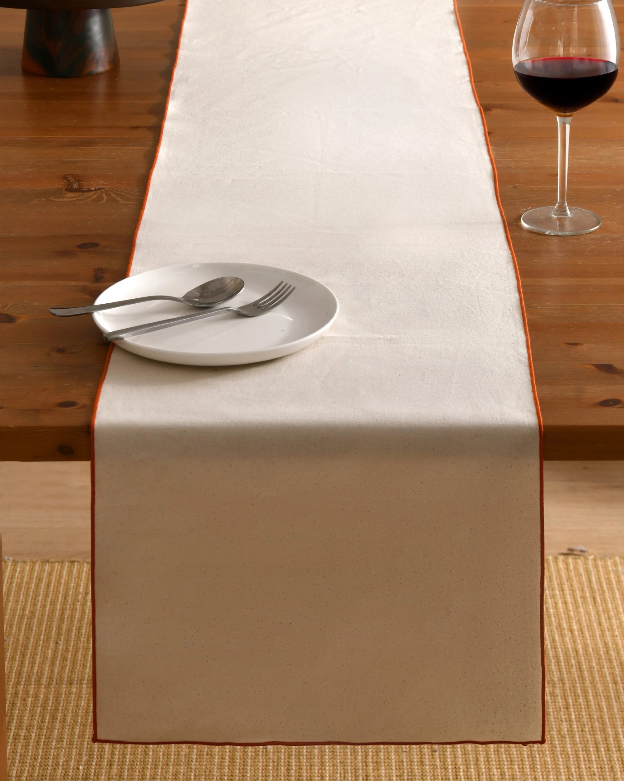 5 Cadence & Co. Harvest Table Runner with Set of 6 Placemats - Natural with Rust Edge, 5 of 10