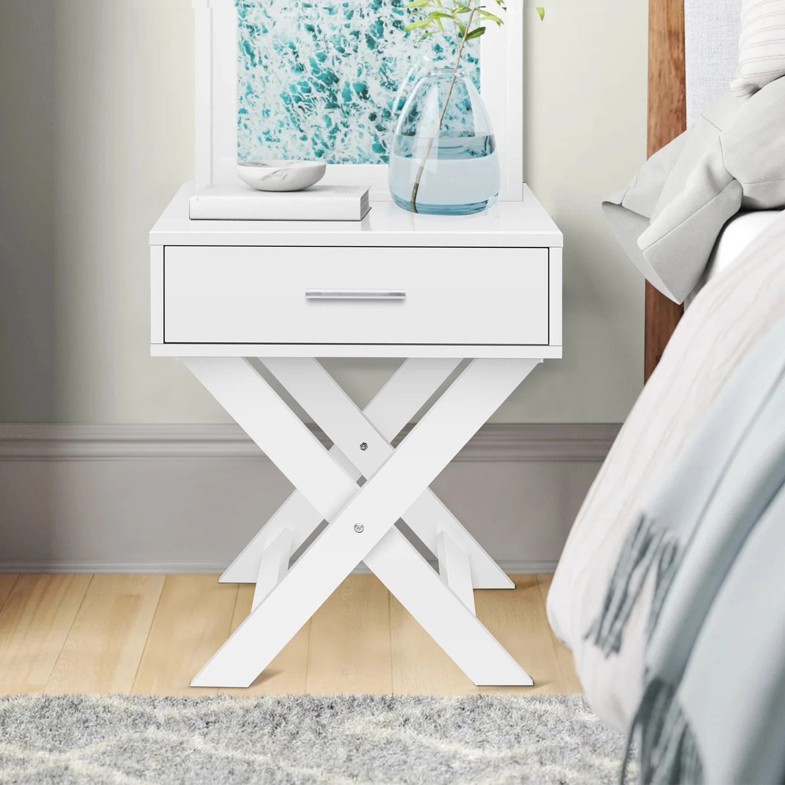 6 Alfordson 2x Bedside Table French Country Nightstand - White, 6 of 10