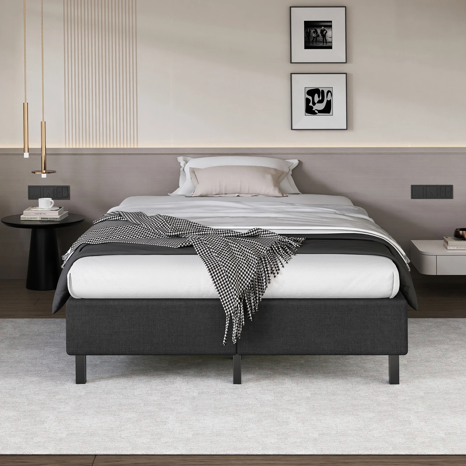 3 Alfordson Bed Frame King Single Mattress Base Foundation Fabric Basel - Charcoal, 3 of 10