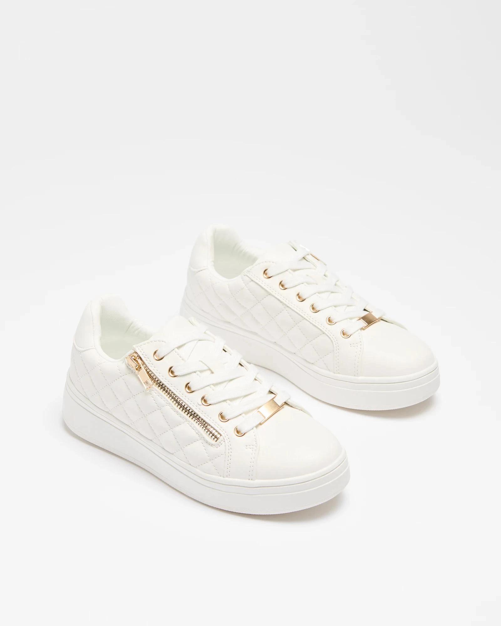 3 Target Woman Womens Quilted Zip Comfort Sneaker - Zia II WHITE / GOLD, 3 of 4