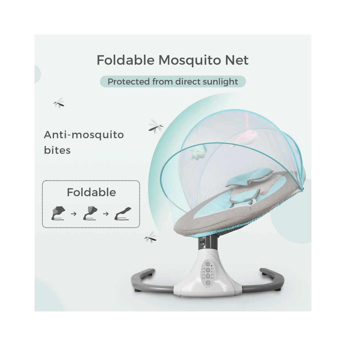 9 Advwin Electric Baby Swing Baby Bouncer Rocker With Mosquito Net Toddler Seat Soft Peachskin Blue, 9 of 9