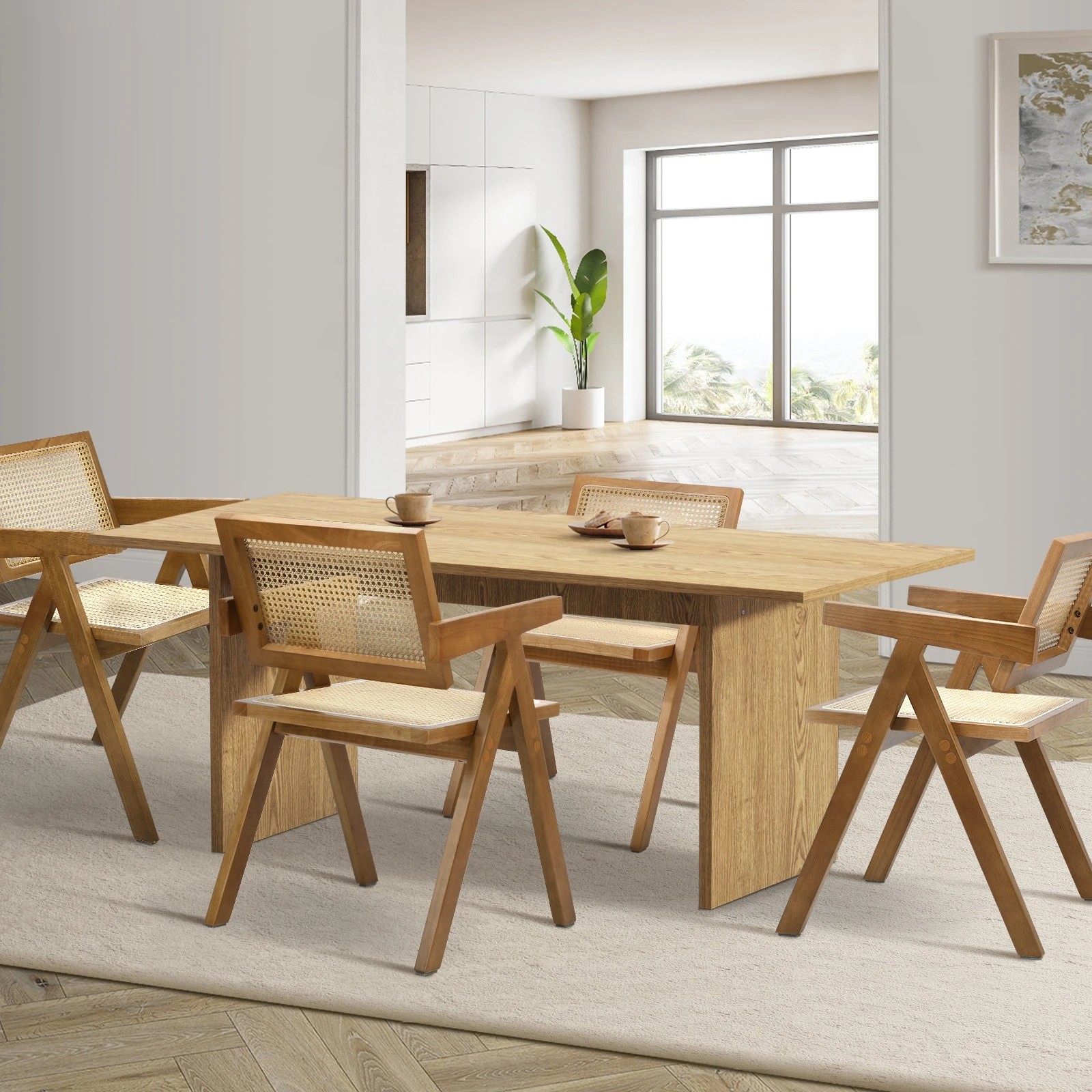 2 Oikiture 180cm Rectangular Dining Table With 4pcs Dining Chairs Wooden Walnut
 - Natural, 2 of 10