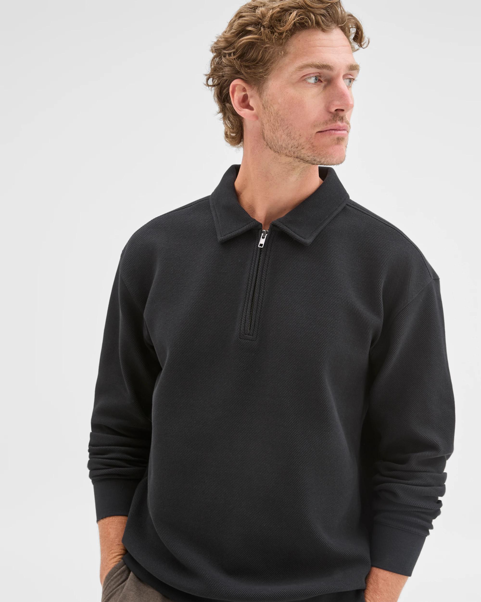 4 Target Man Australian Cotton Blend Textured Fleece 1/4 Zip Collared Top BLACK, 4 of 5
