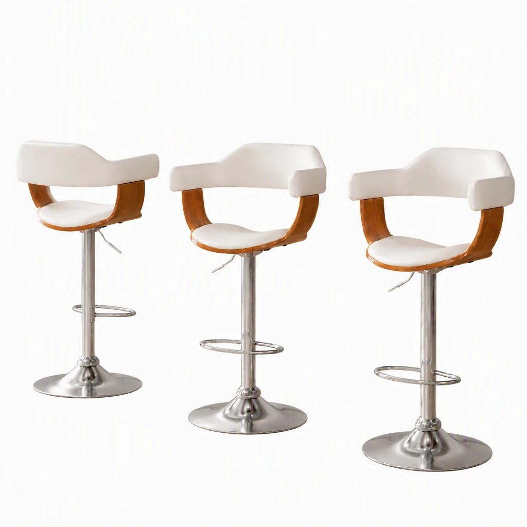 1 Artiss 3x Bar Stools Bentwood PU Selina - White, 1 of 7