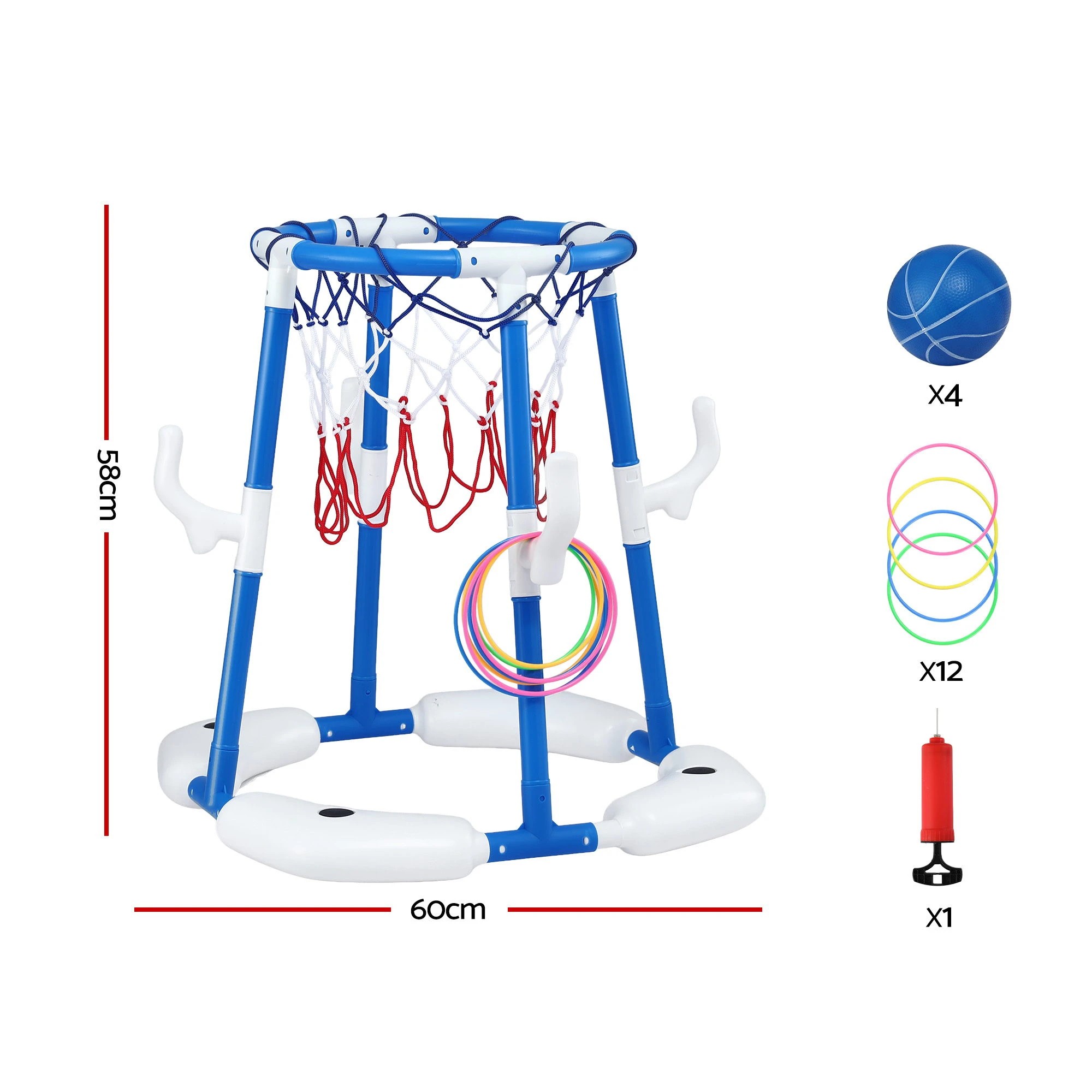 2 Keezi Kids Basketball Hoop with 4 balls Ring Toss Sports Pool Toys - Blue, 2 of 8