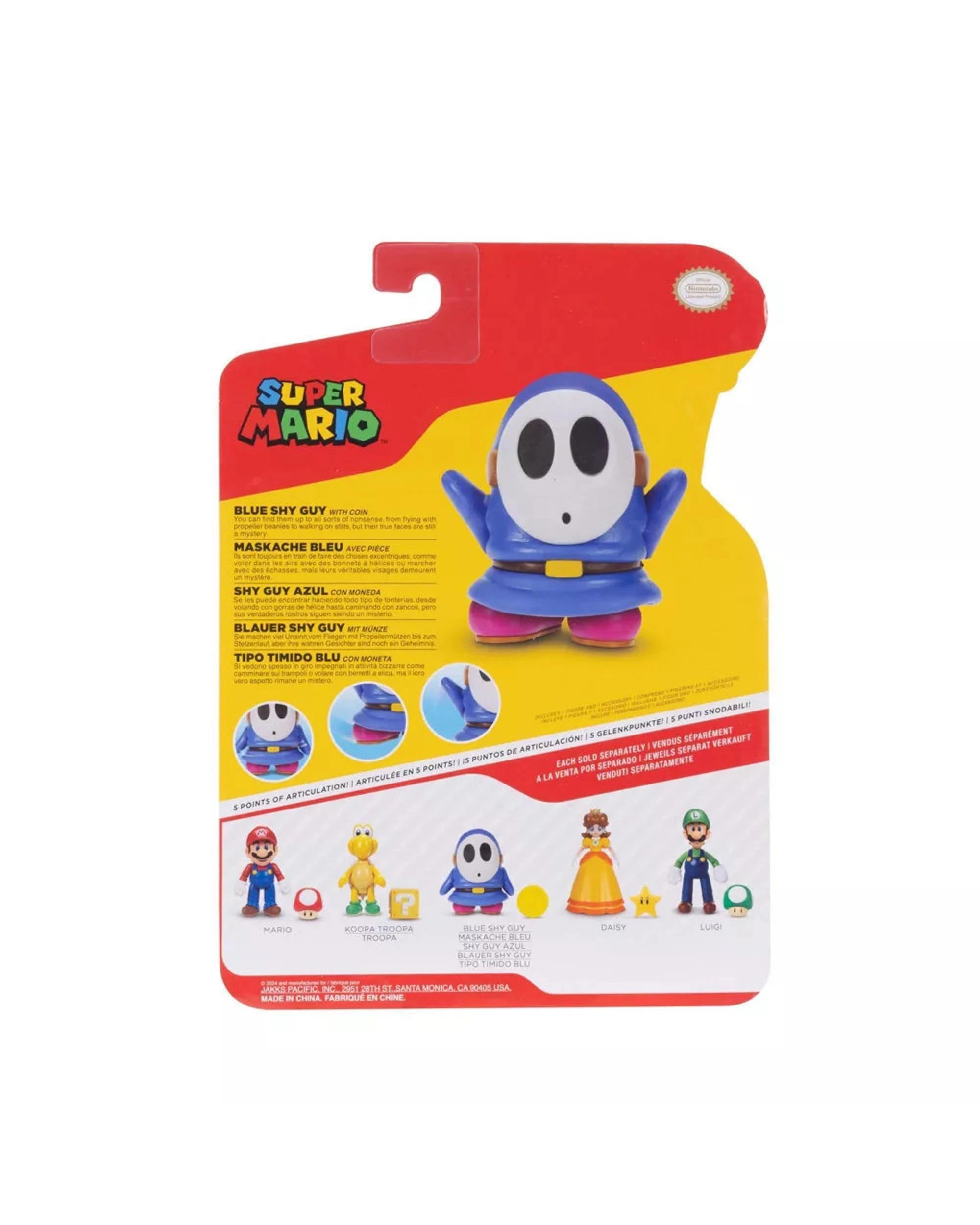 5 World Of Nintendo Super Mario 4 inch Figure Blue Shy Guy With Coin, 5 of 5