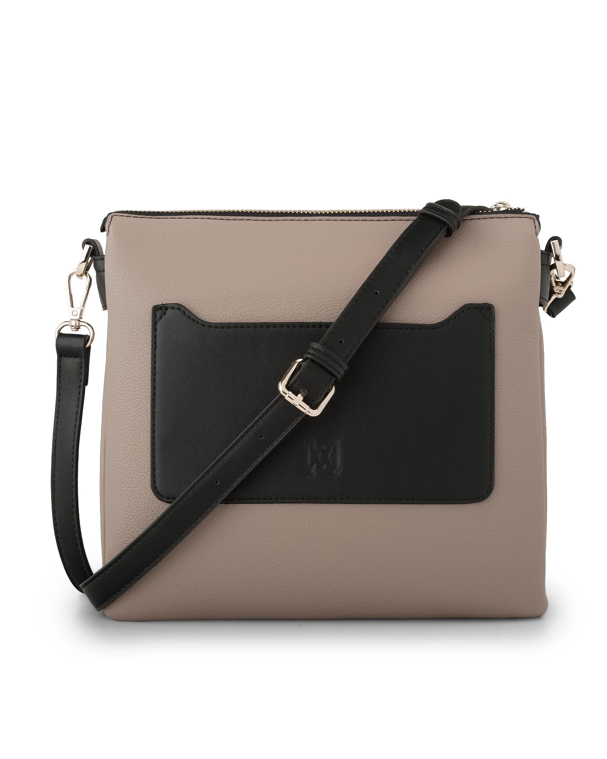 4 Madison Accessories Renee Zip Top 2 Compartment Crossbody TAUPE-BLACK LT GOLD, 4 of 7