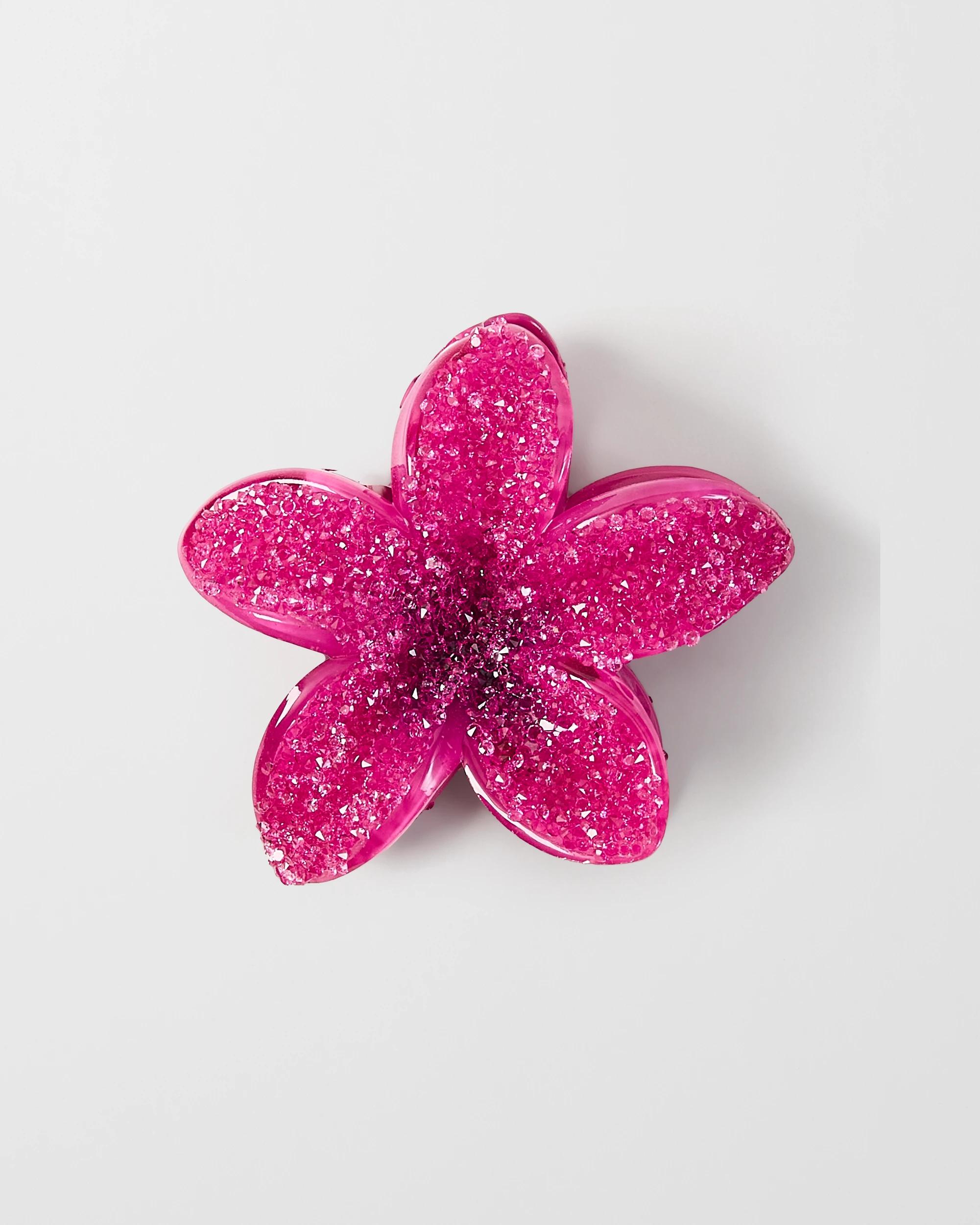 1 Pink Glitter Frangipani Claw Hair Clip Pink, 1 of 3