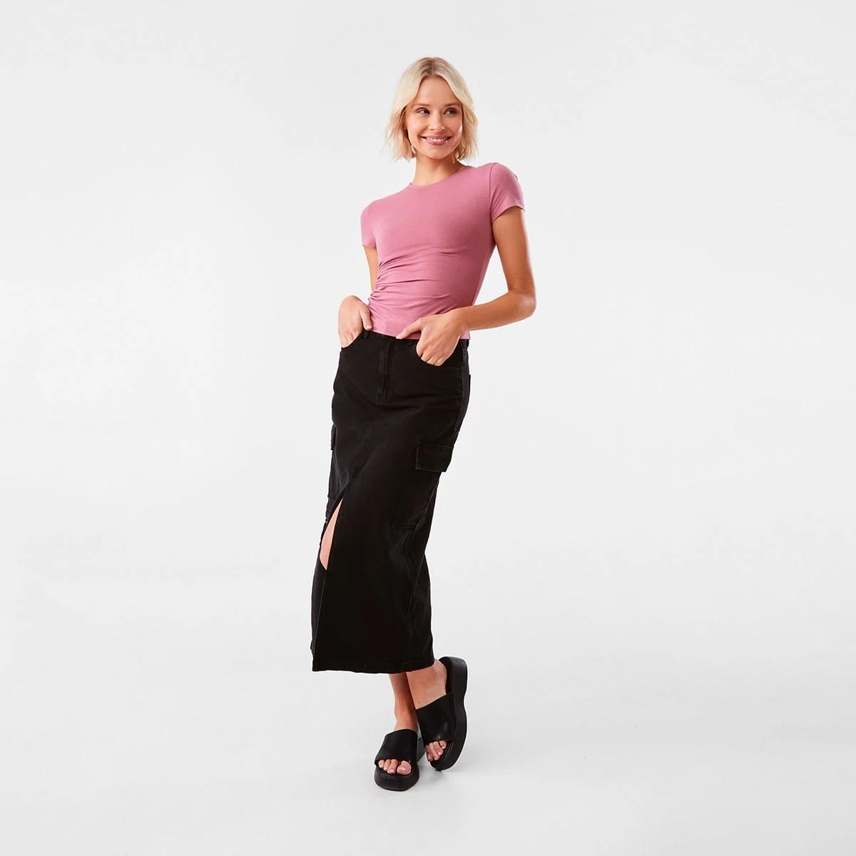 2 Short Sleeve Ruched Side Top Muted Rose, 2 of 7