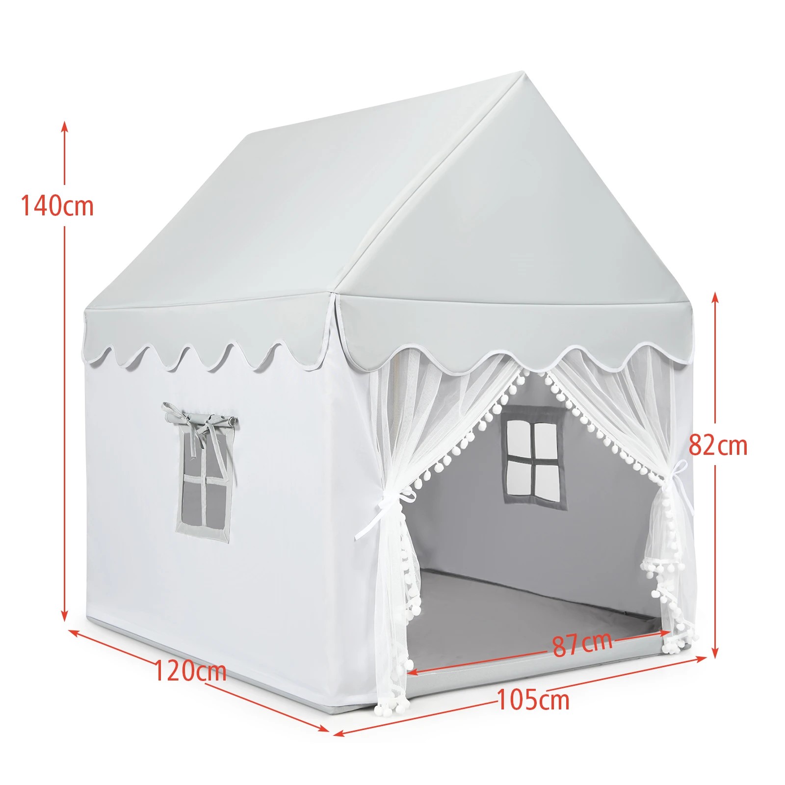 2 Costway Wood Play Tent Playhouse Large Princess Castle - Grey, 2 of 3