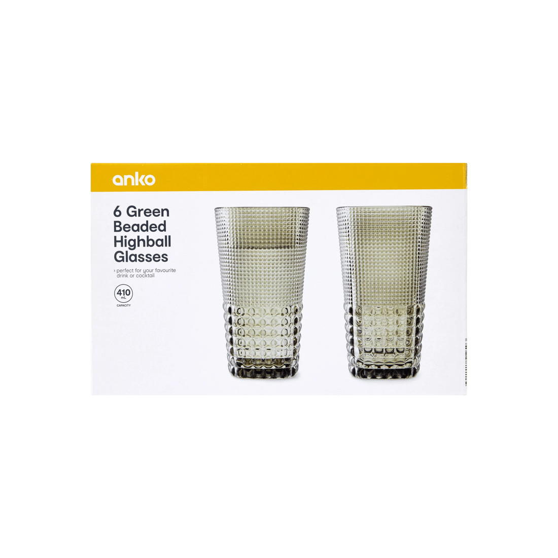 6 6 Green Beaded Highball Glasses, 6 of 6