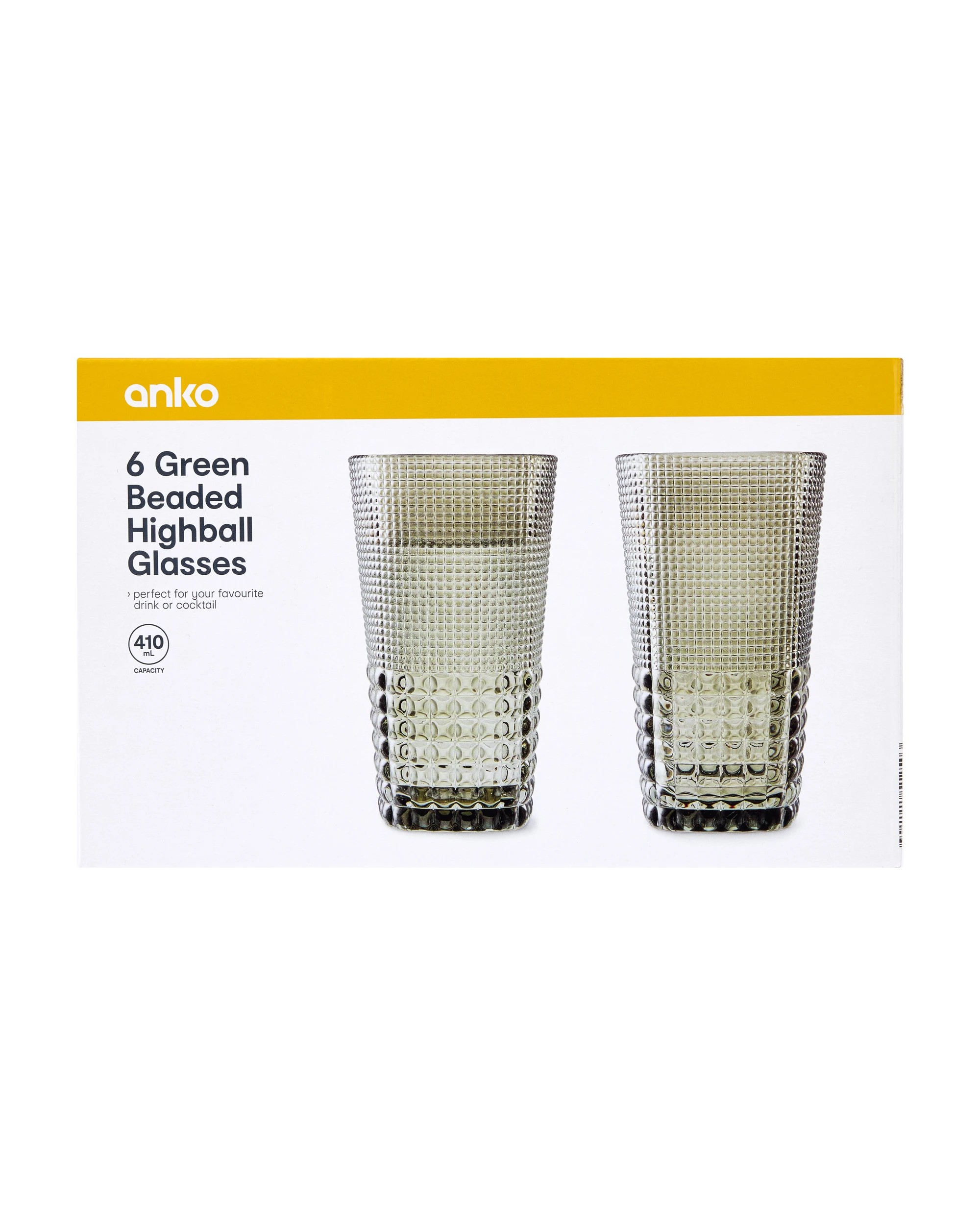 6 6 Green Beaded Highball Glasses, 6 of 6