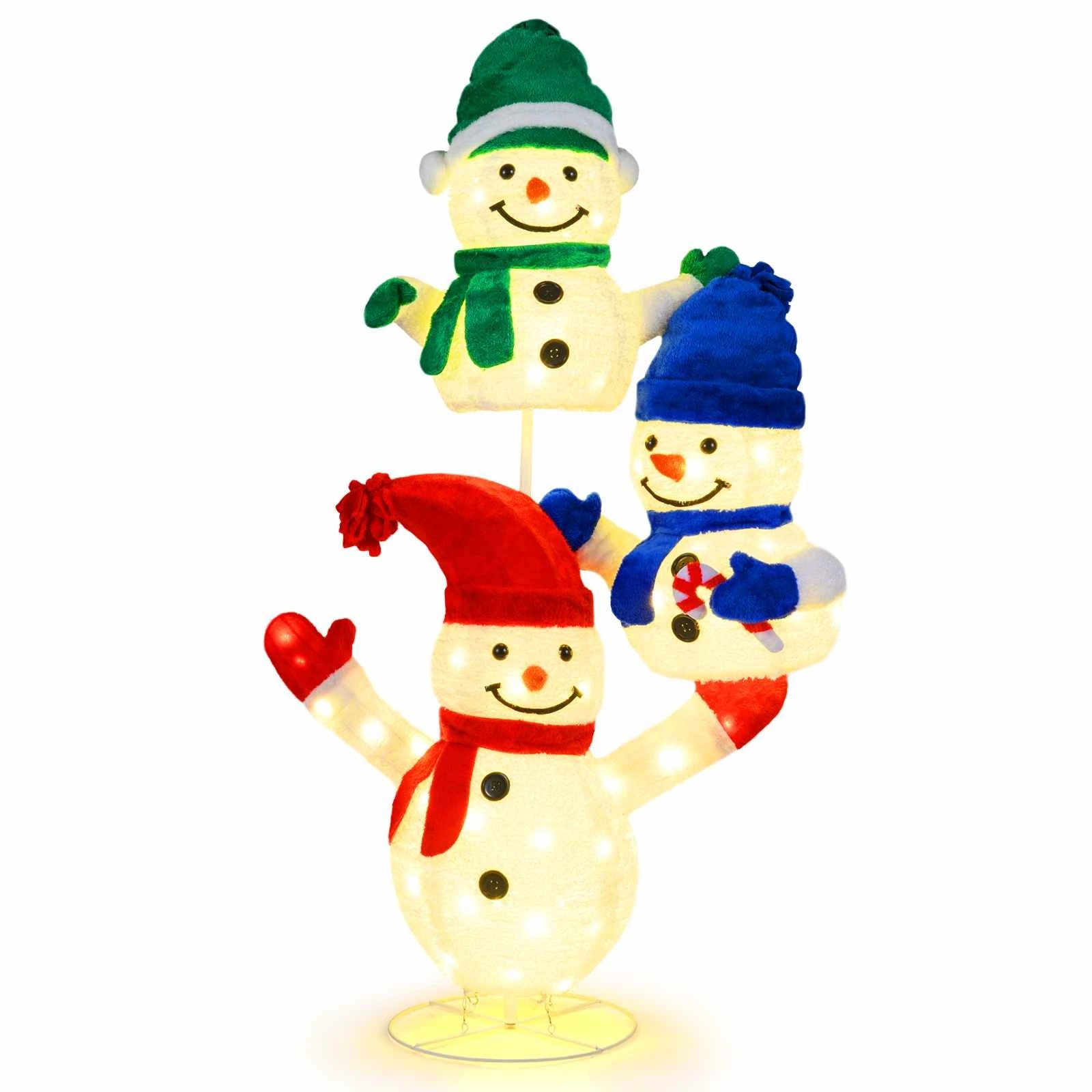 1 Costway 1.5M 3x Lighted Snowman Stacked Christmas Snowmen LED Pre-lit Xmas Decoration Gift, 1 of 3