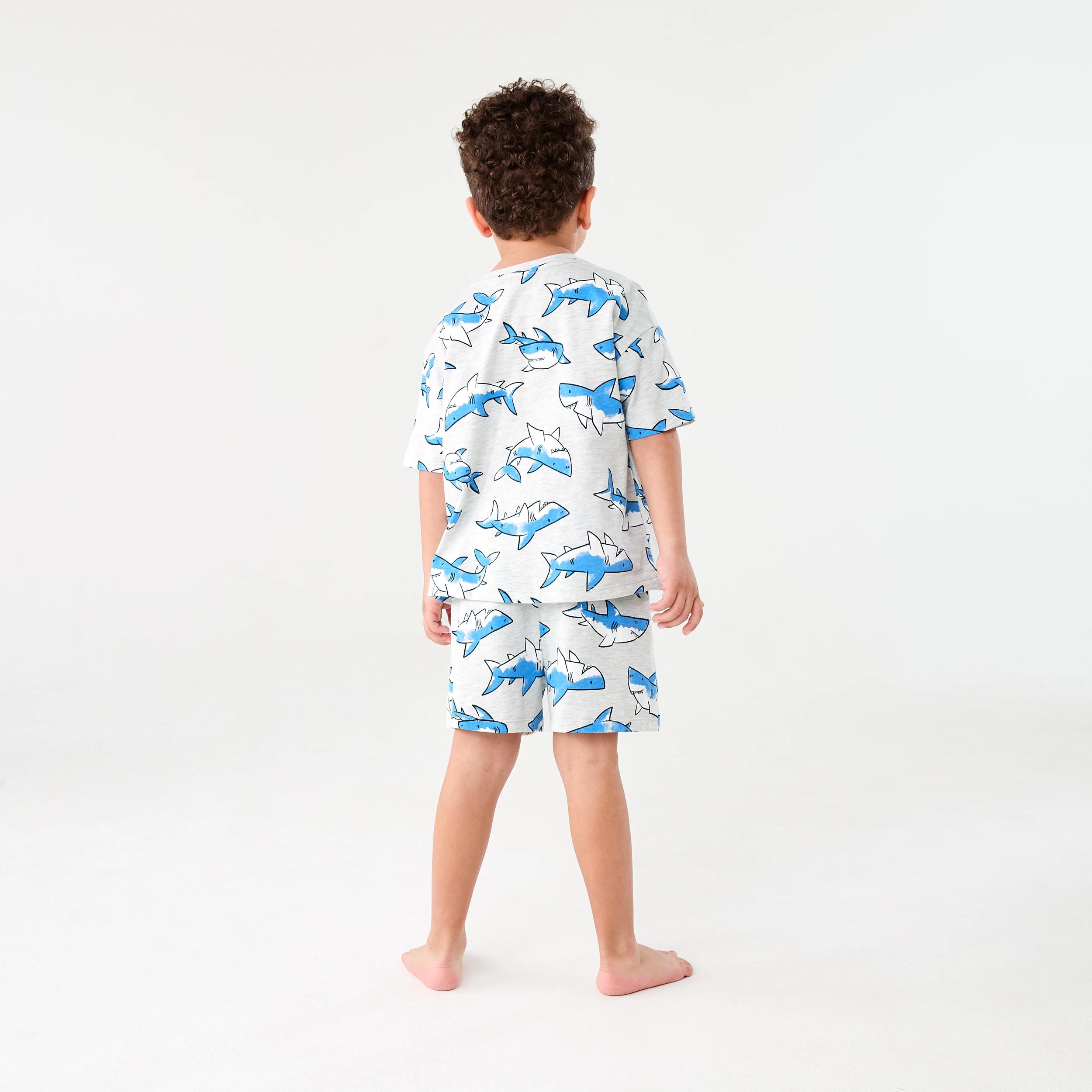 2 Short Sleeve Jersey Pyjama Set WHITE MARLE SHARKS, 2 of 6