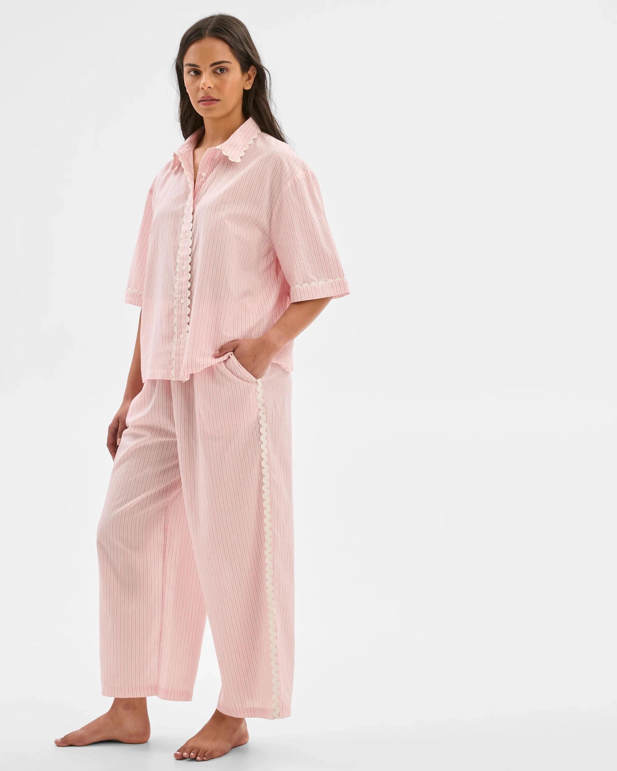 1 Target Woman Womens Australian Cotton Ricrac Long Pyjama Set PINK STRIPE, 1 of 5