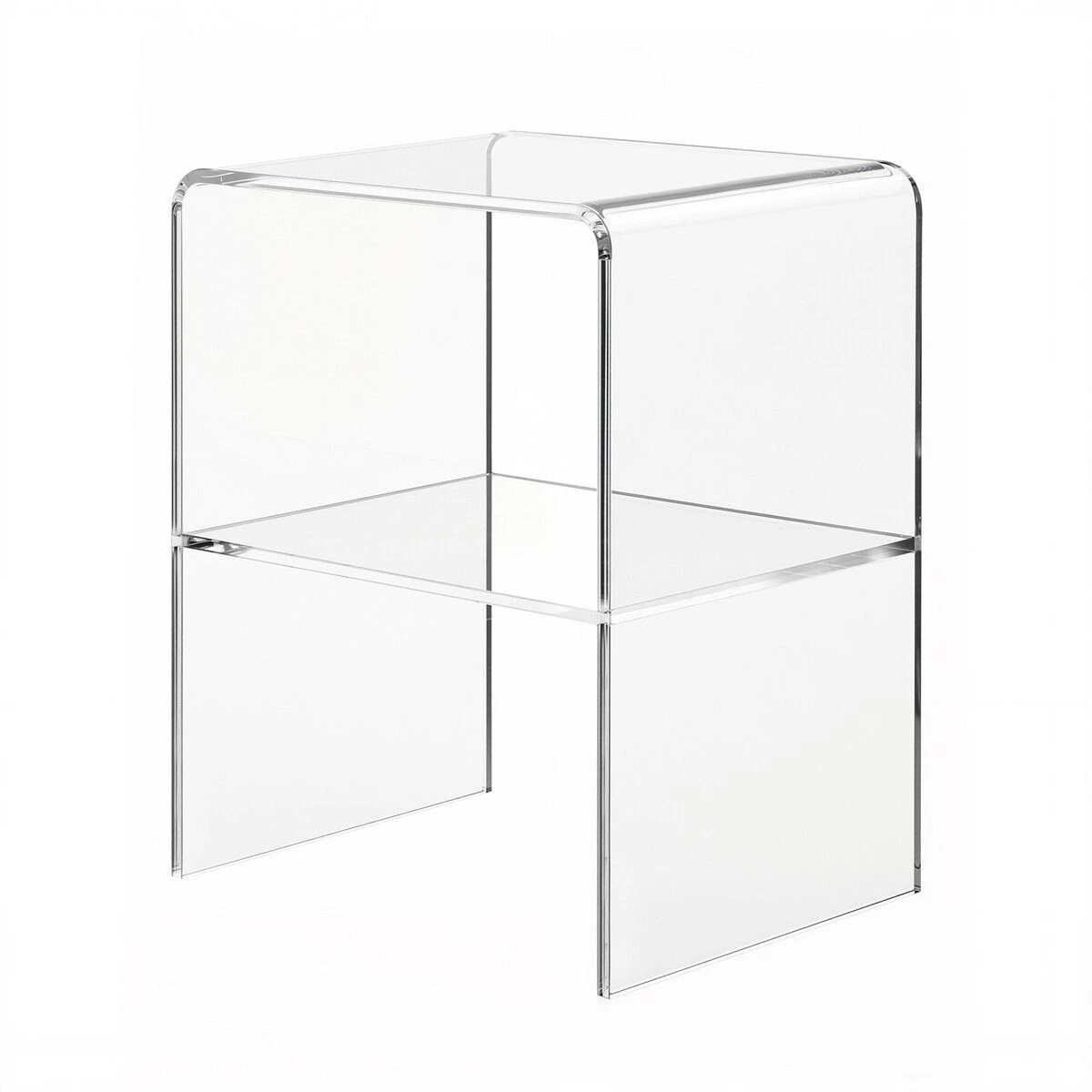 1 LUXSUITE Clear Acrylic Bedside Table 2-Tier Transparent Nightstand Modern Minimalist Lucite End 10mm Thick, 1 of 3