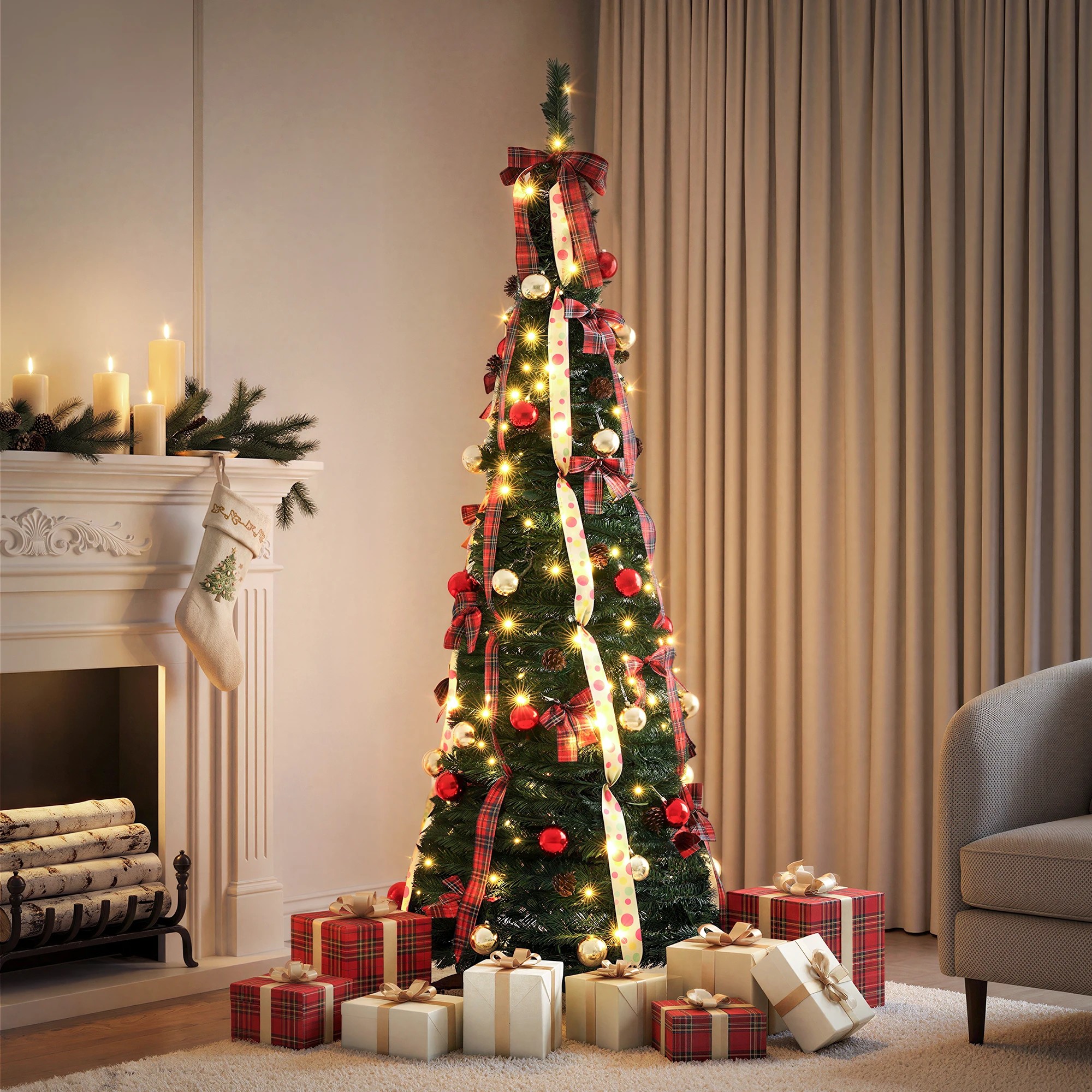 2 Jingle Jollys Pop Up Christmas Tree Pre Decorated Artificial Christmas Tree 197cm - Multi, 2 of 9