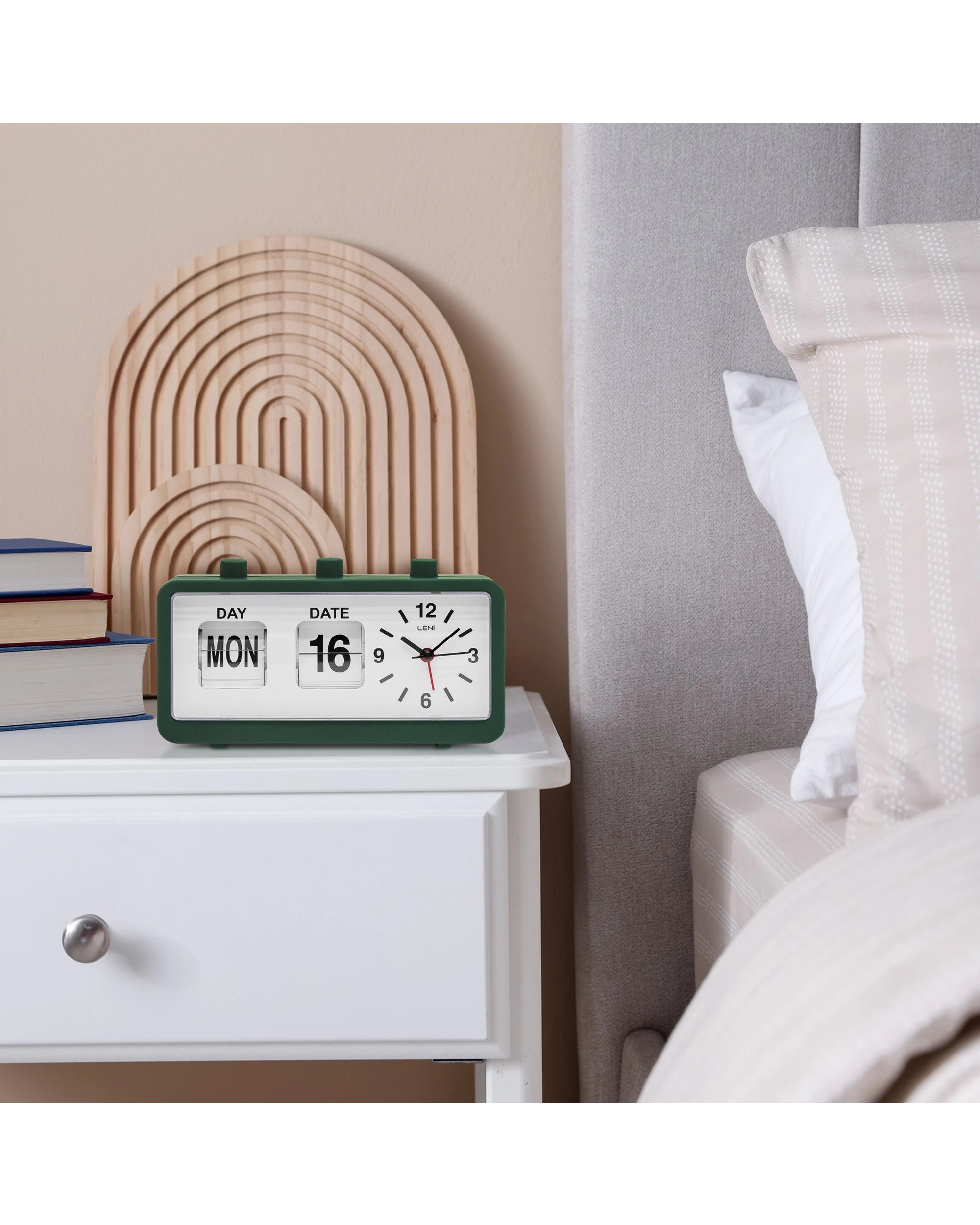 4 Leni 11x20cm Flipper Table Alarm Clock With Manual Flip Day & Date Forest Green - Black, 4 of 4
