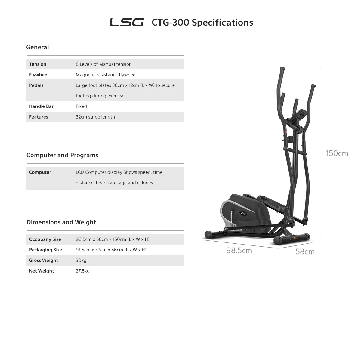10 LSG CTG-300 Cross Trainer - Black, 10 of 10