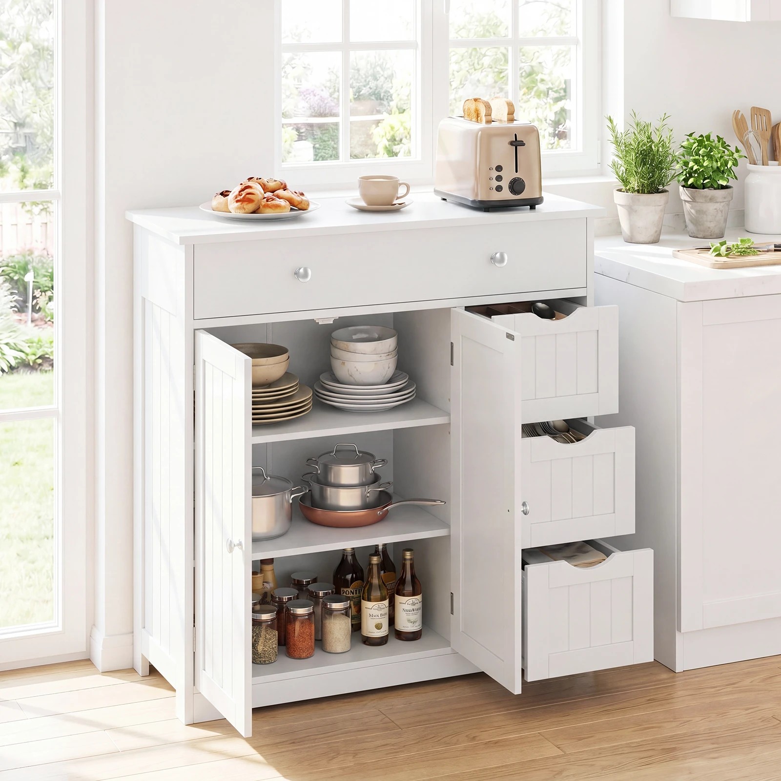 3 Costway Bathroom Floor Cabinet w/4 Drawers Freestanding Storage Organizer - White, 3 of 7