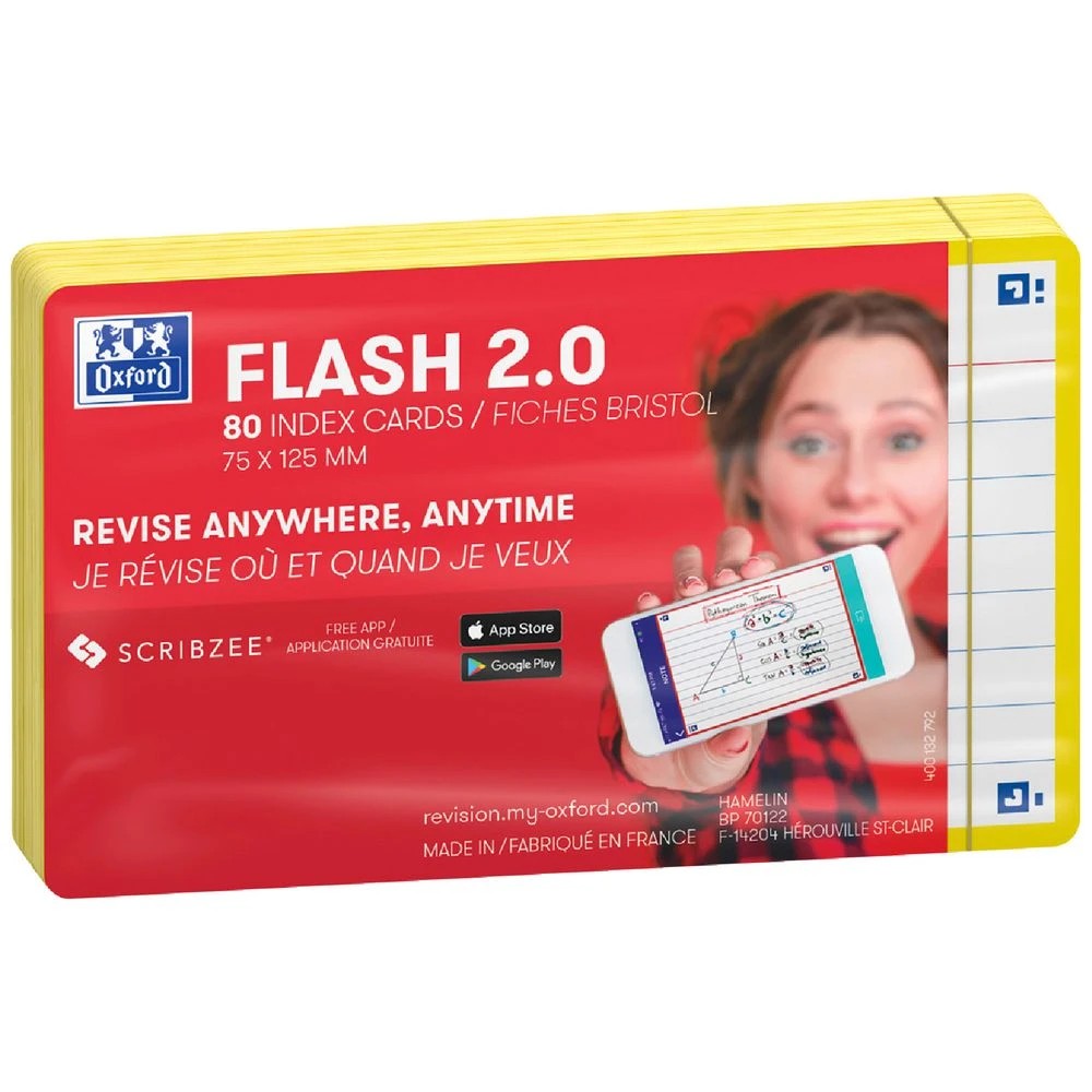 1 Oxford Flash 2.0 Index Cards Ruled 75 x 125mm Yellow 80 Pack, 1 of 3