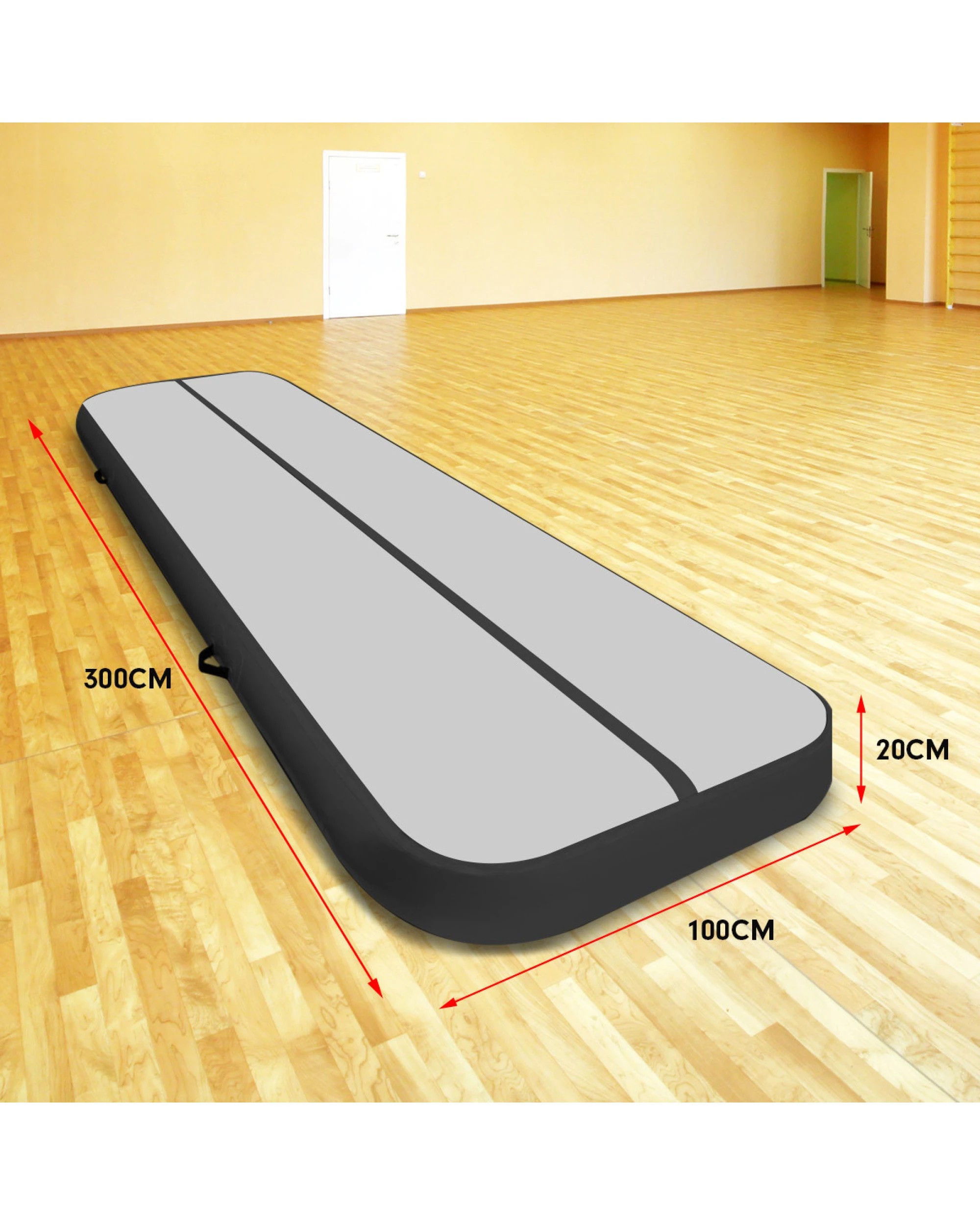 3 Powertrain Sports 3m x 1m Air Track Inflatable Tumbling Mat, 20cm Thick - Grey, 3 of 9