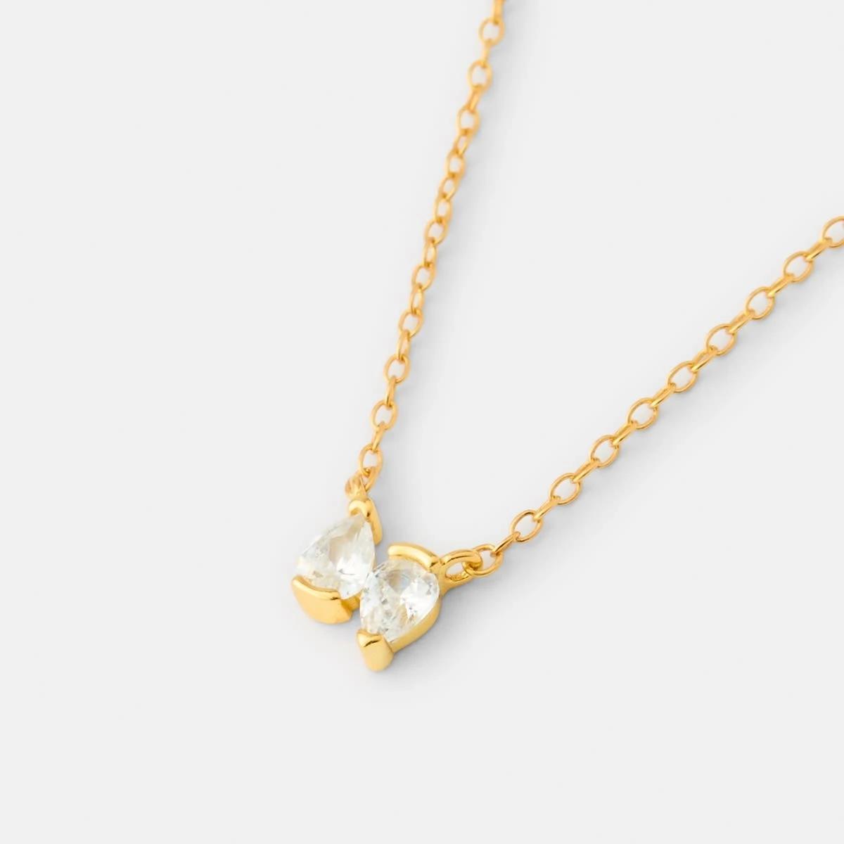 1 Cubic Zirconia Gold Plated Sterling Silver 925 Double Pear Necklace Gold, 1 of 4