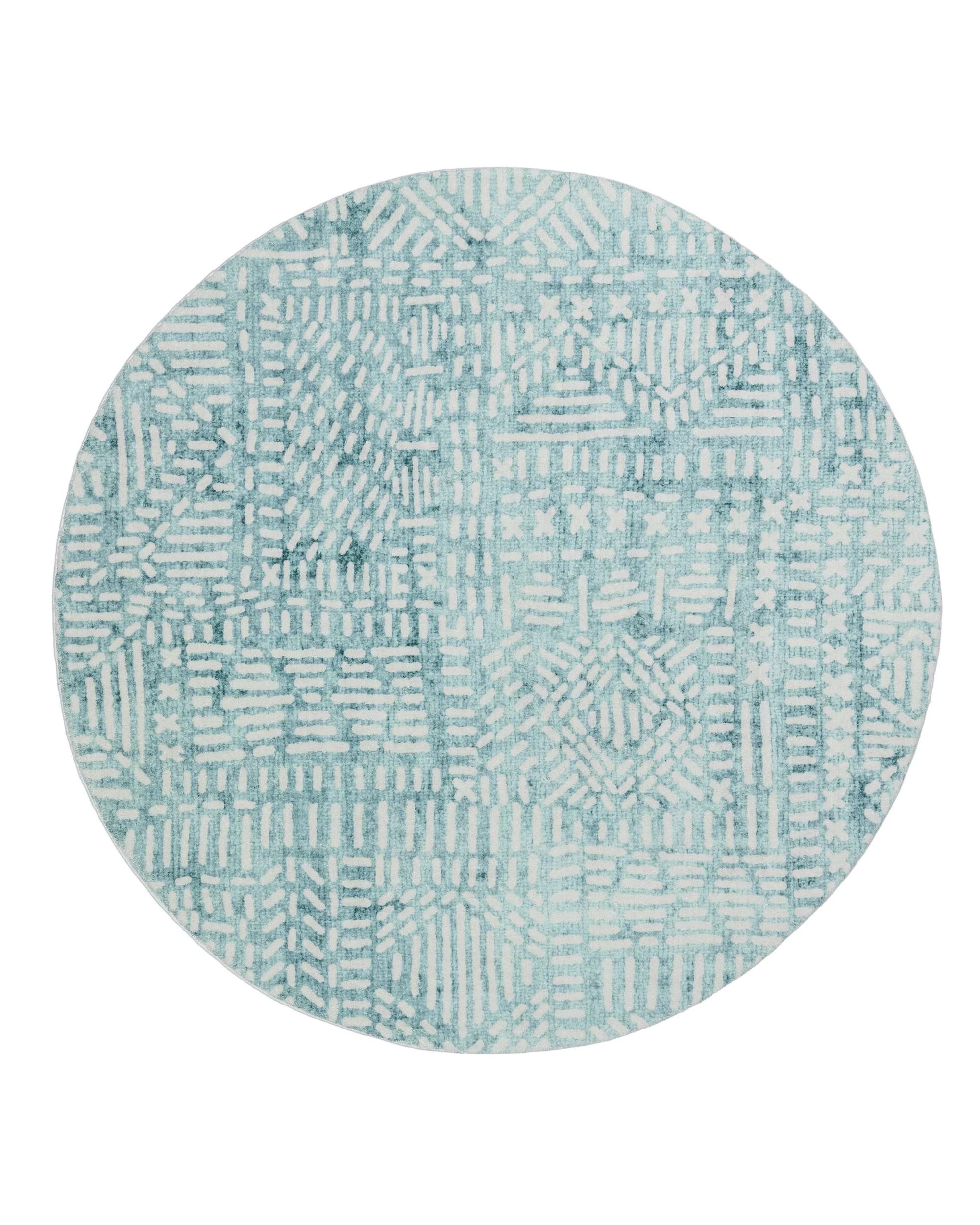 1 Loopsie Asni Tribal Washable Round Rug-120cm x 120cm - Blue, 1 of 5