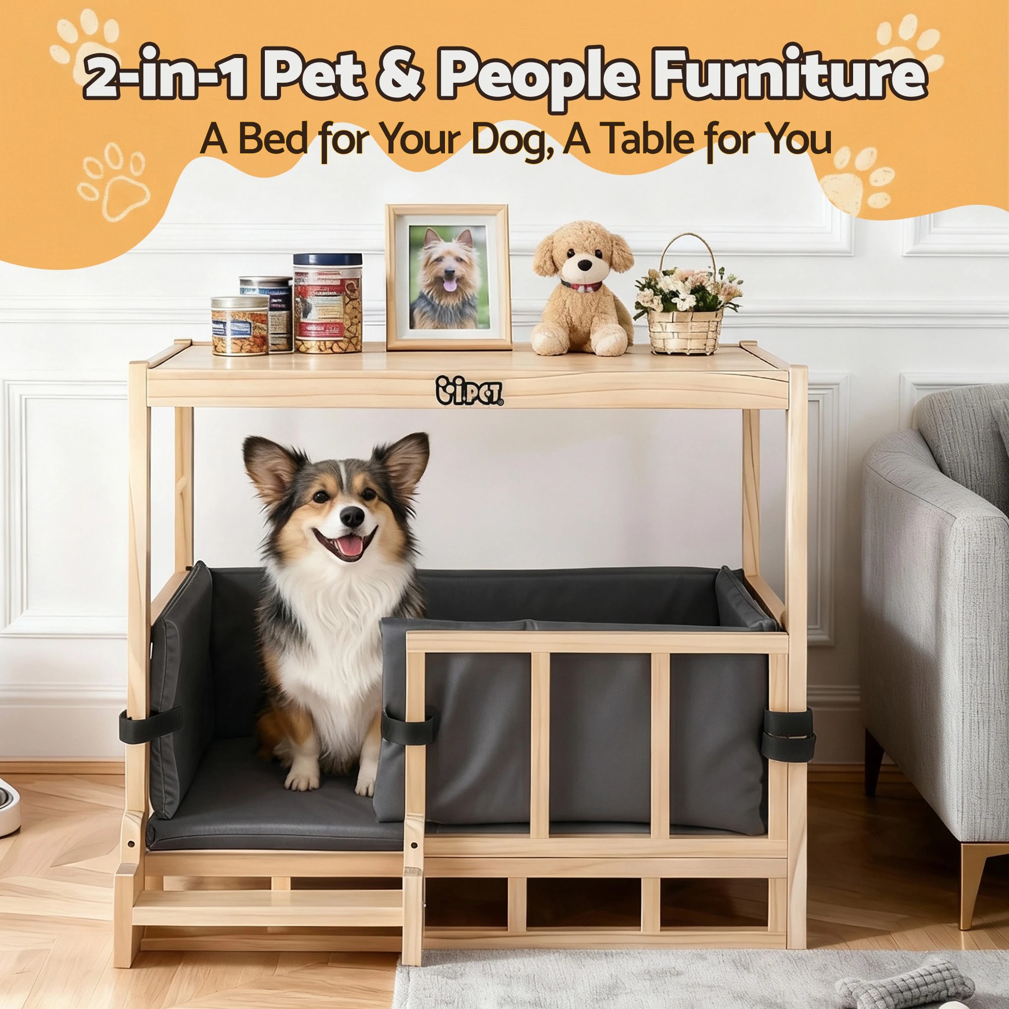 2 i.Pet 2in1 Dog Kennel Crate Furniture Bedding en House Indoor - Natural, 2 of 6