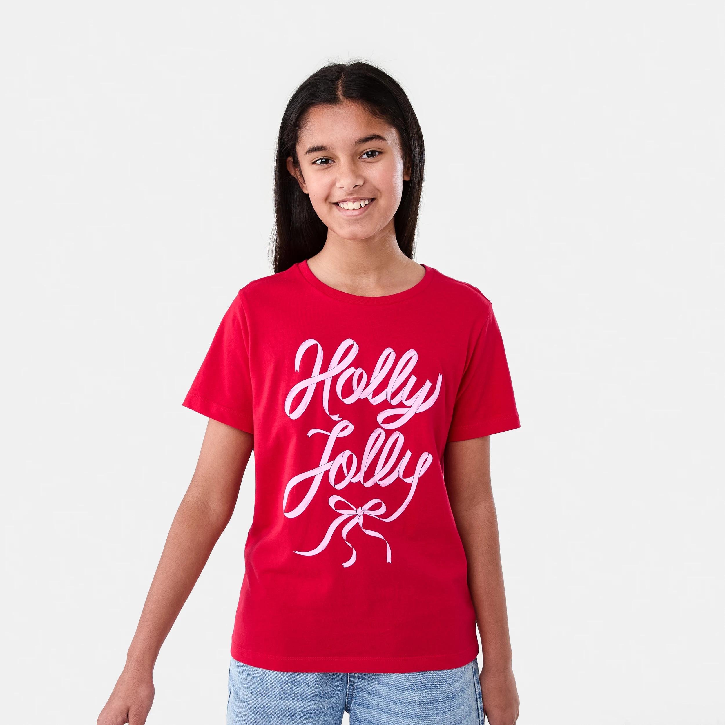 1 Christmas Print T-shirt Red Typo, 1 of 6