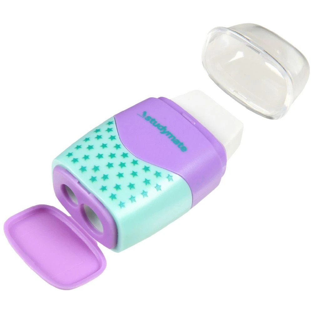 2 Studymate 2-in-1 Sharpener/Eraser Combo Purple/Green, 2 of 4