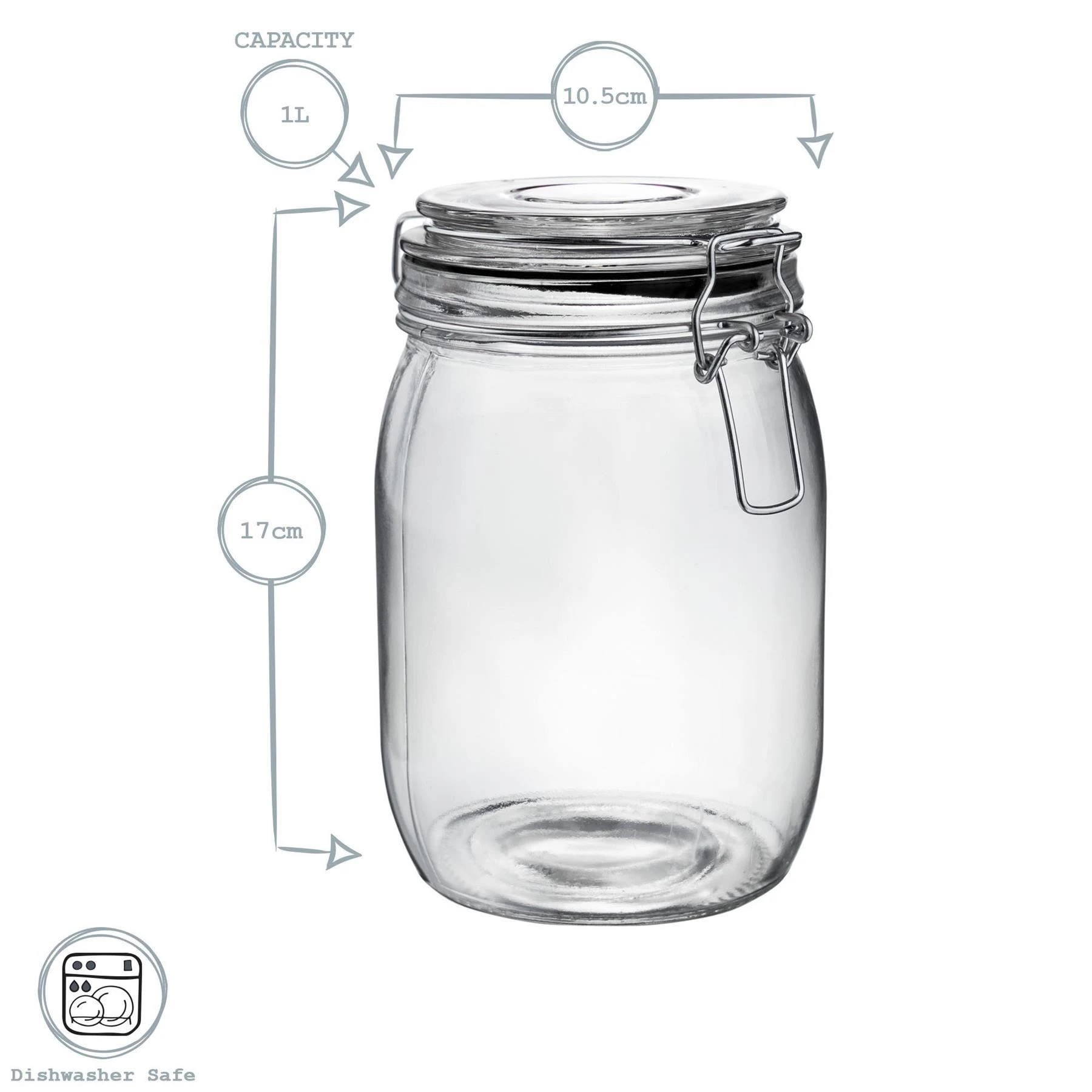 3 Argon Tableware Glass Storage Jars with Airtight Clip Lid - 1 Litre Set - 3x - Clear, 3 of 8