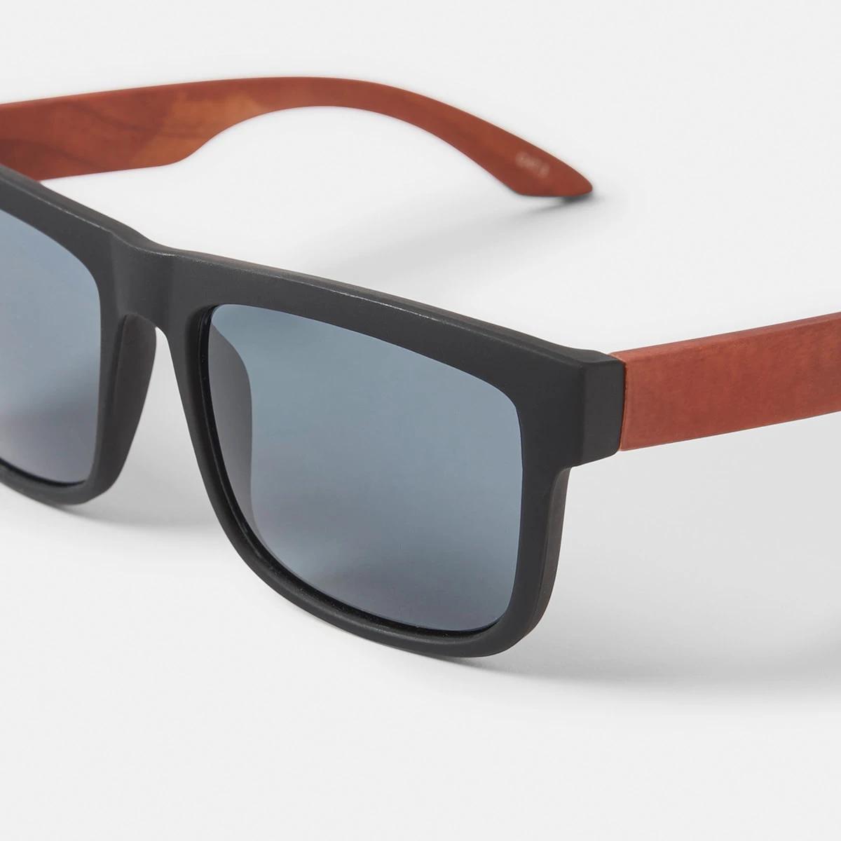 4 Trapezoid Sunglasses Blk Wood, 4 of 6