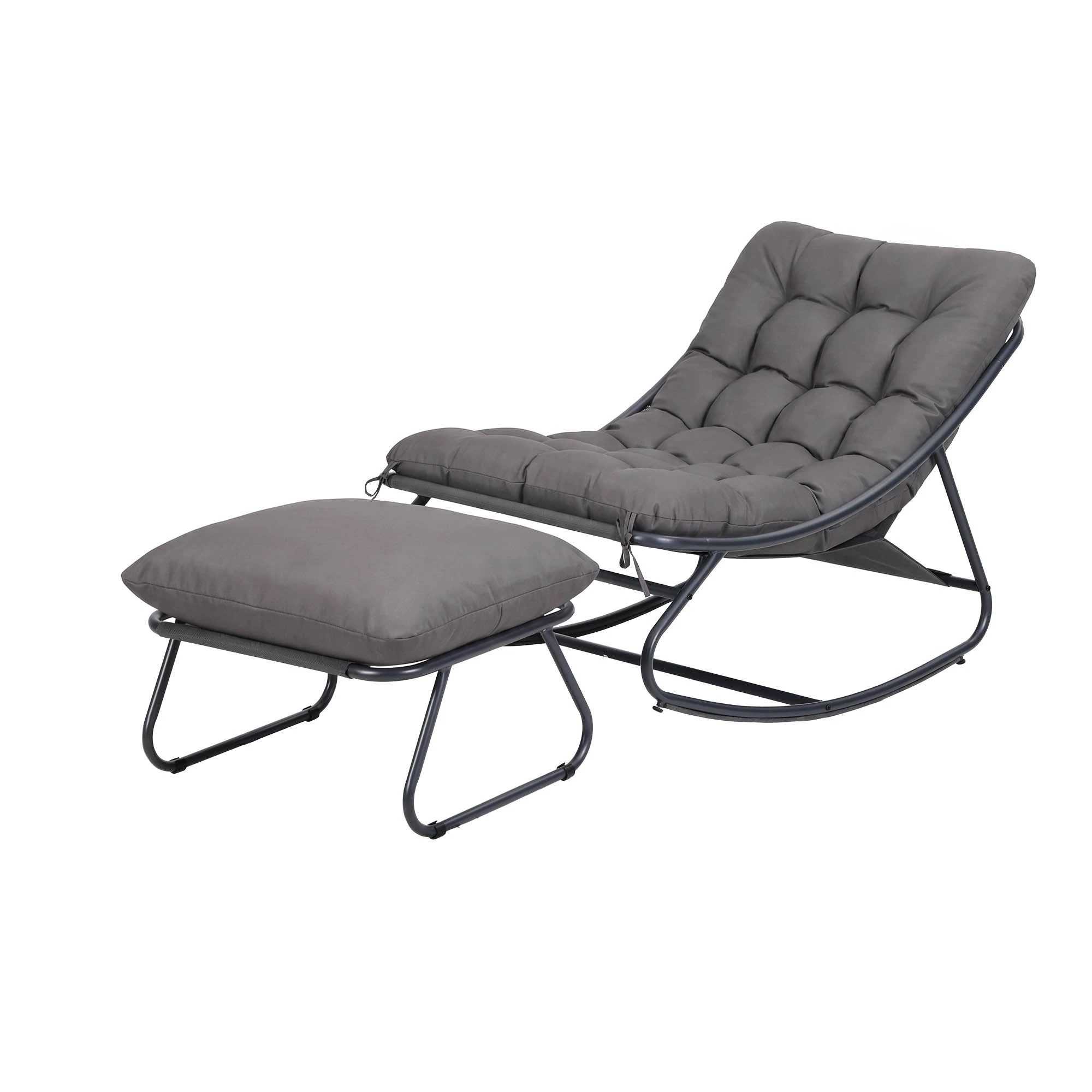 1 Gardeon Rocking Chair with Footrest Mesh Seat Cushion Outdoor Chairs- Grey, 1 of 8