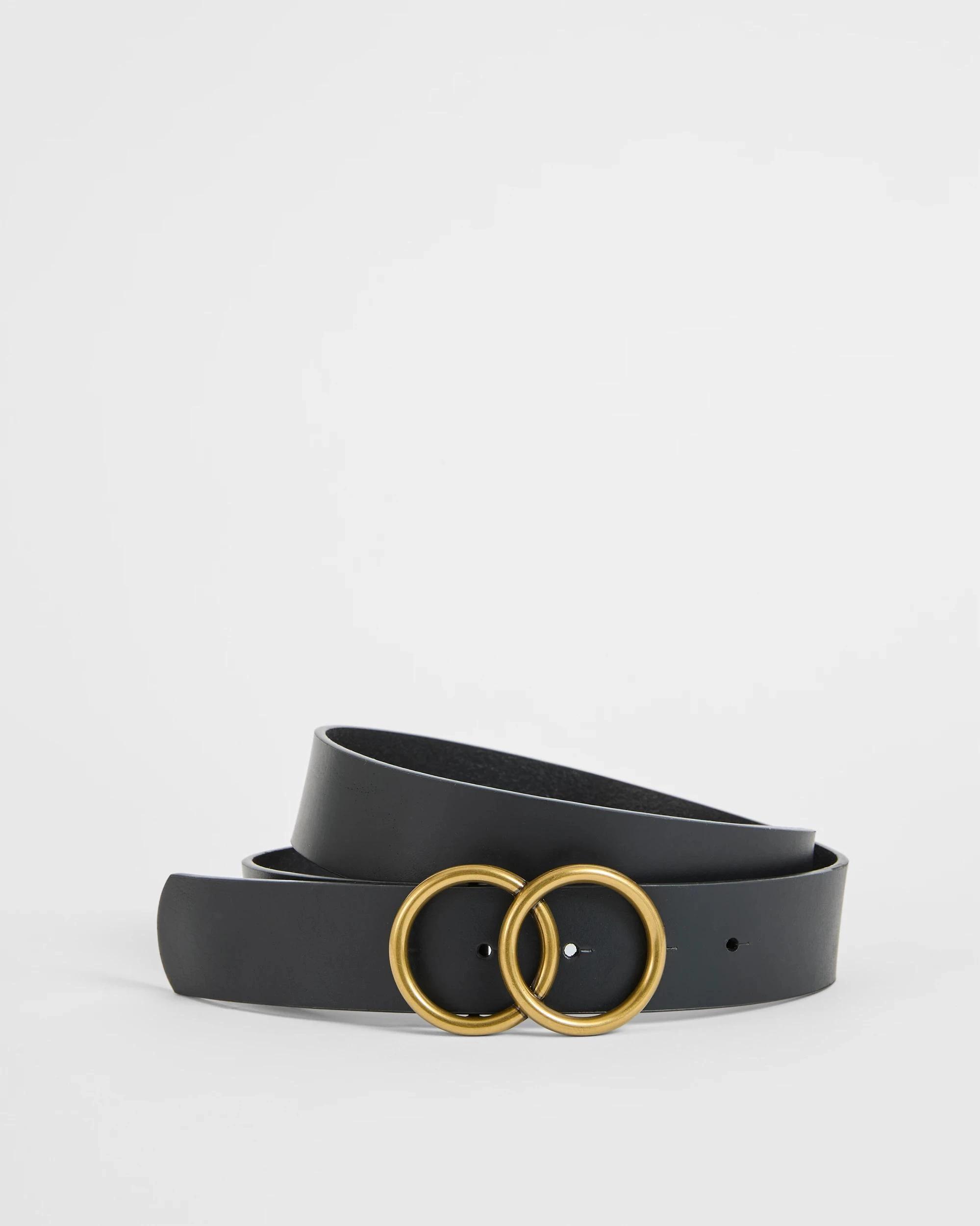 1 Target Woman Genuine Leather Double Circle Belt BLACK, 1 of 3