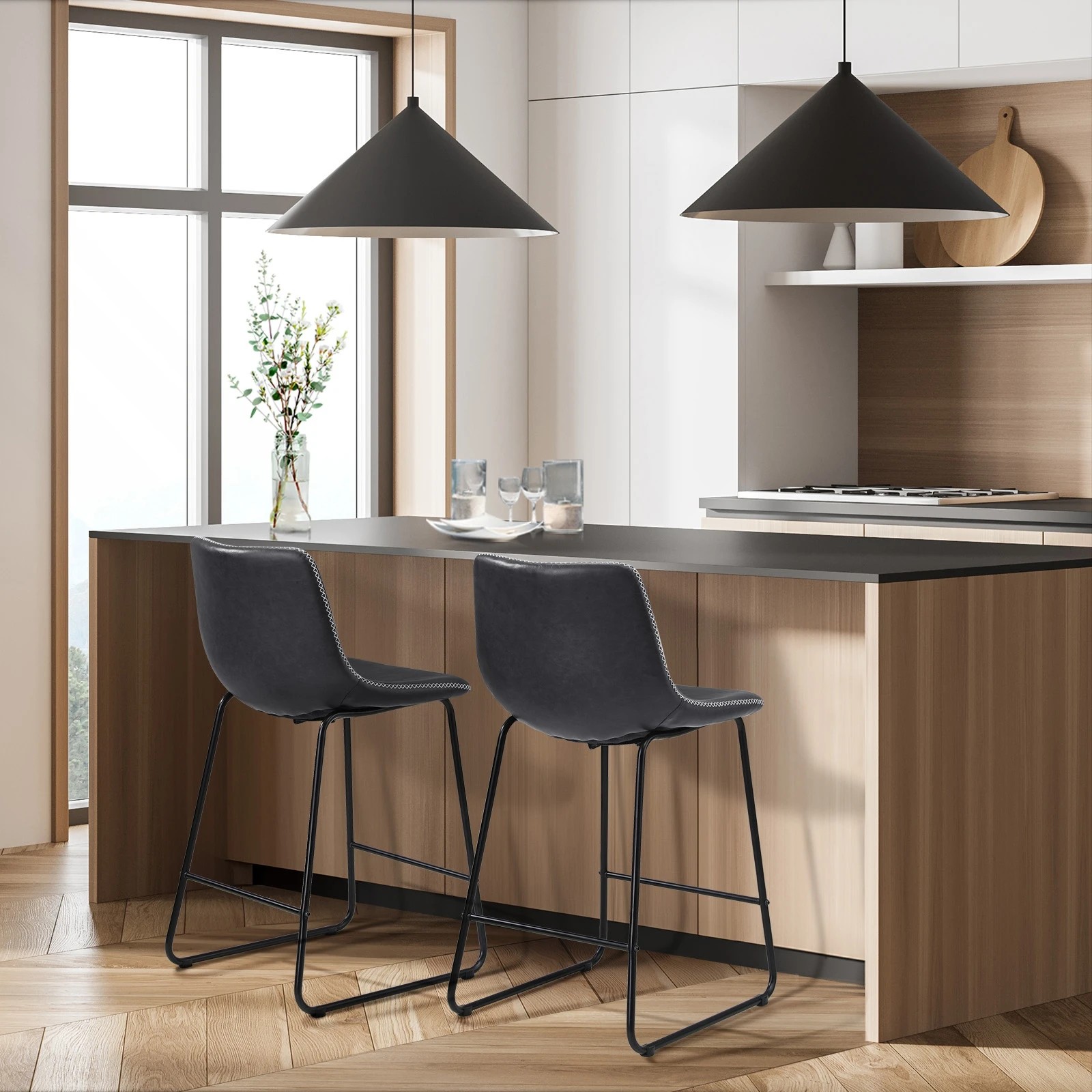 3 Oikiture 2x Bar Stools Steel Stool Modern Kitchen Dining Furniture Set
 - Grey, 3 of 10