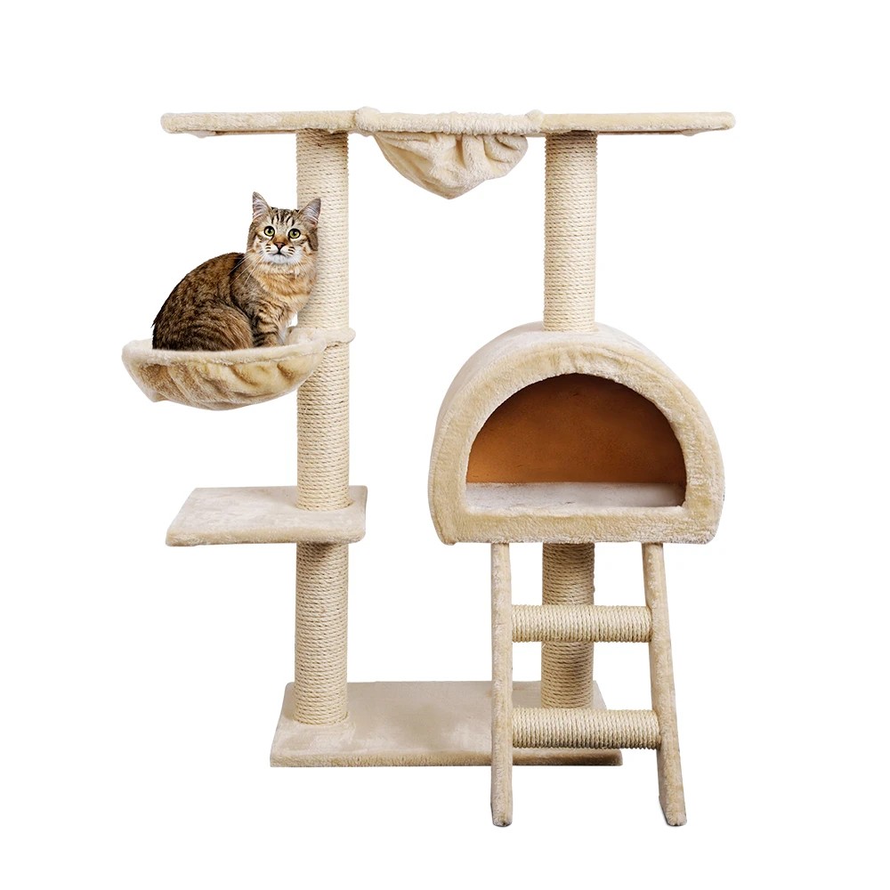 1 i.Pet Cat Tree 100cm Tower Scratching Post Scratcher Condo House Trees Bed - Beige, 1 of 8