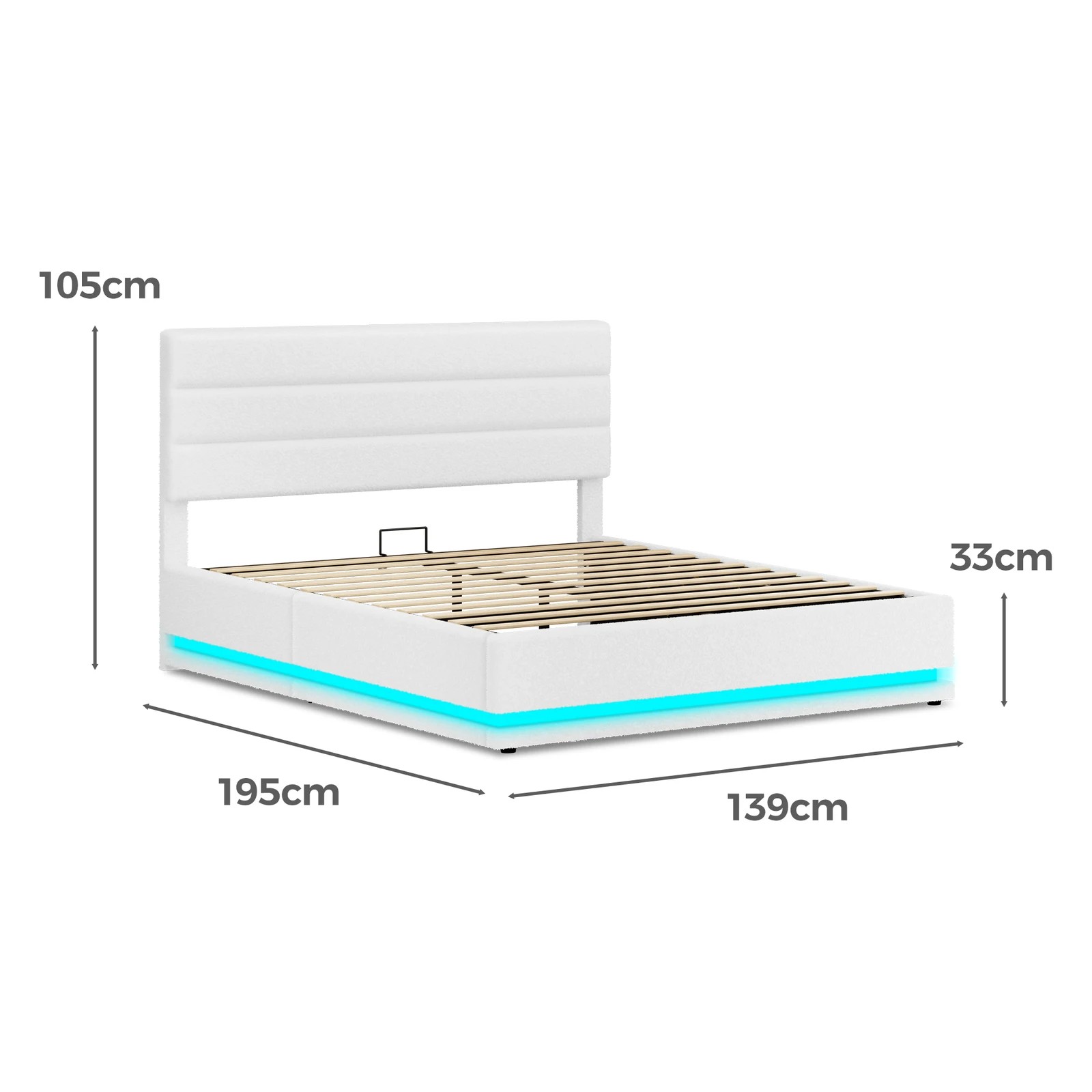 3 Alfordson Bed Frame Double Size Platform RGB LED Gas Lift Base Storage Boucle - White, 3 of 10
